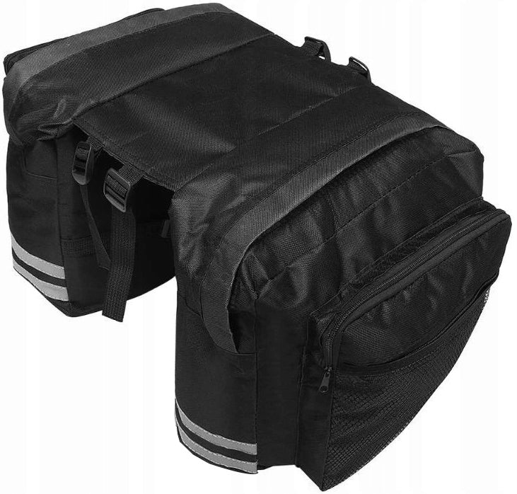 BICYCLE POUCH BAG FOR BIKE RACK DOUBLE LARGE ROOMY + REFLECTORS Color black