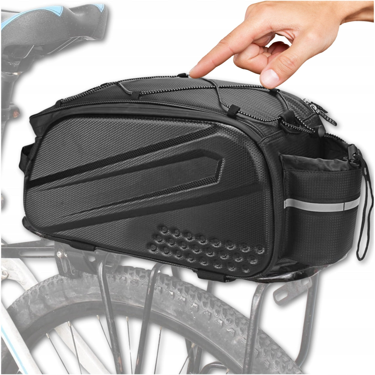 BICYCLE POUCH BAG FOR RACK BICYCLE REFLECTIVE TRUNK CAPACIOUS STIFFENED Color black