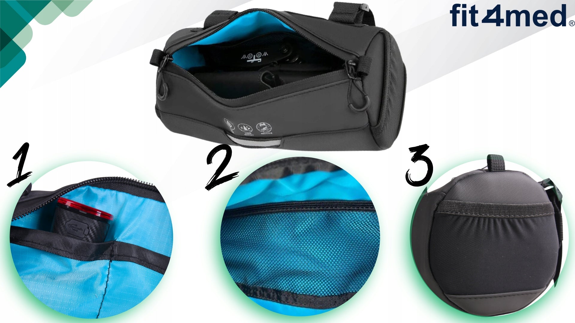 BICYCLE POUCH FOR HANDLEBARS FRONT TUBE BAG ROOMY WATERPROOF ZIPPER Kind front