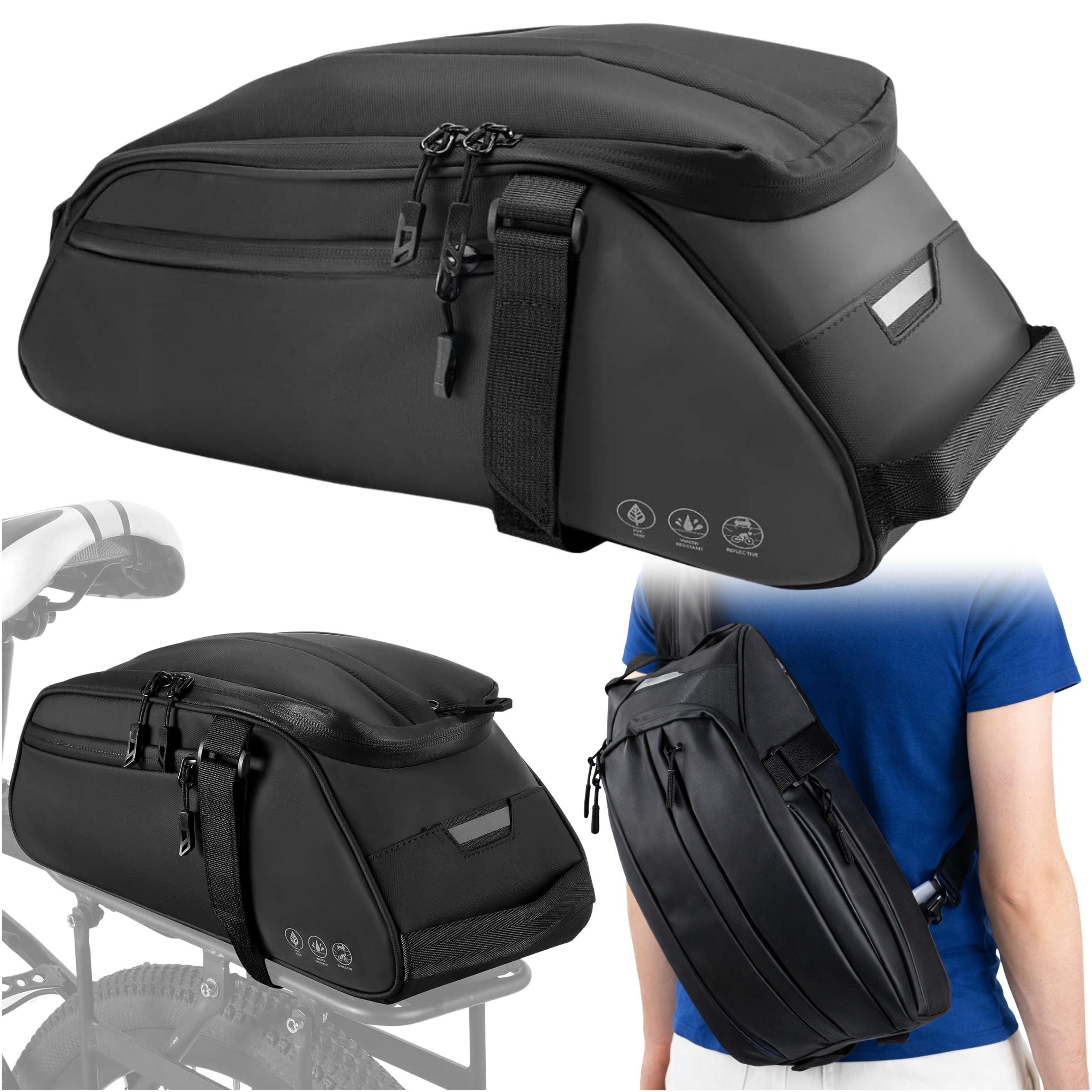 BICYCLE POUCH FOR LUGGAGE COMPARTMENT WATERPROOF REAR ROOMY BAG BACKPACK 2IN1 8L