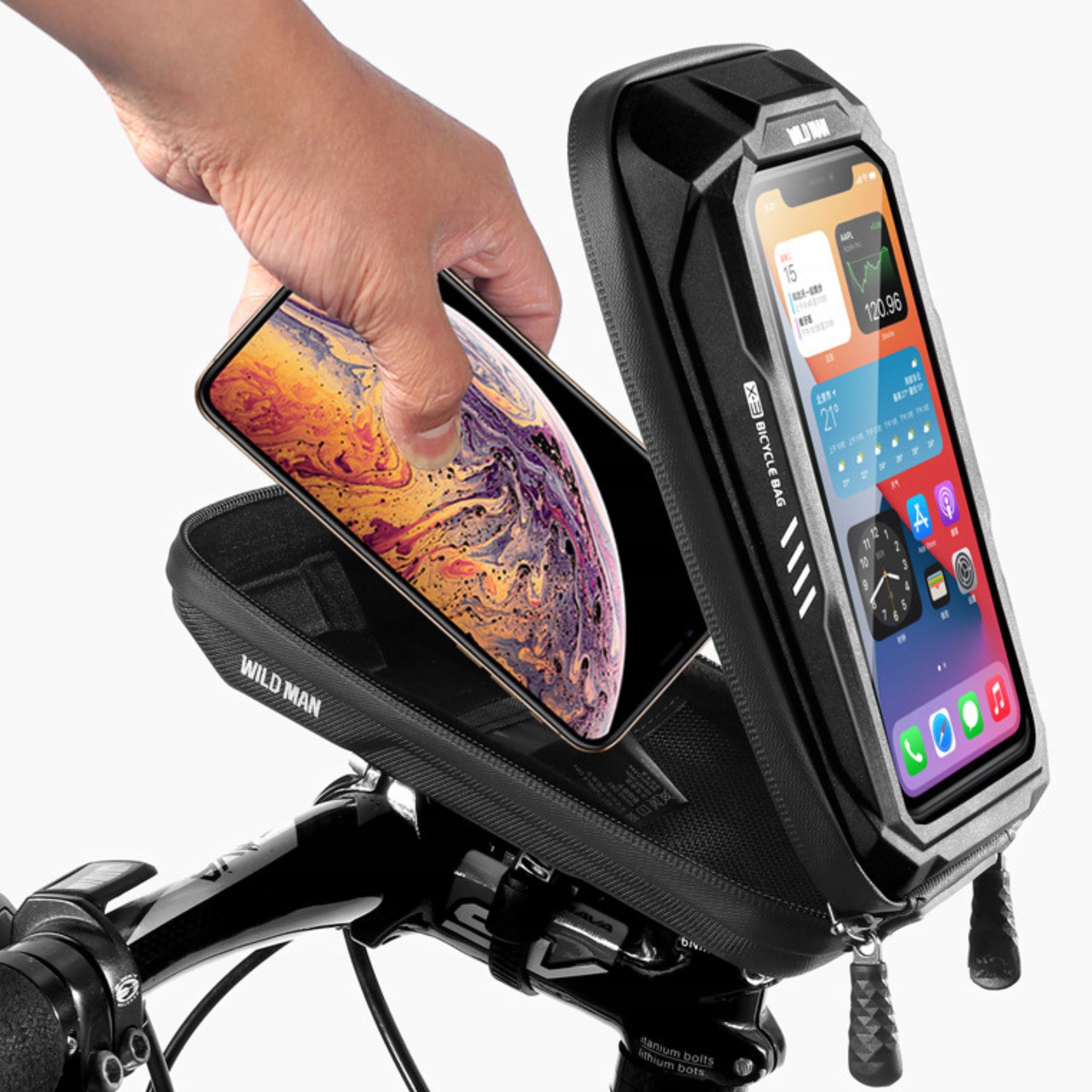 BICYCLE POUCH FOR PHONE CASE HANDLEBAR HOLDER WATERPROOF WILD MAN Color black