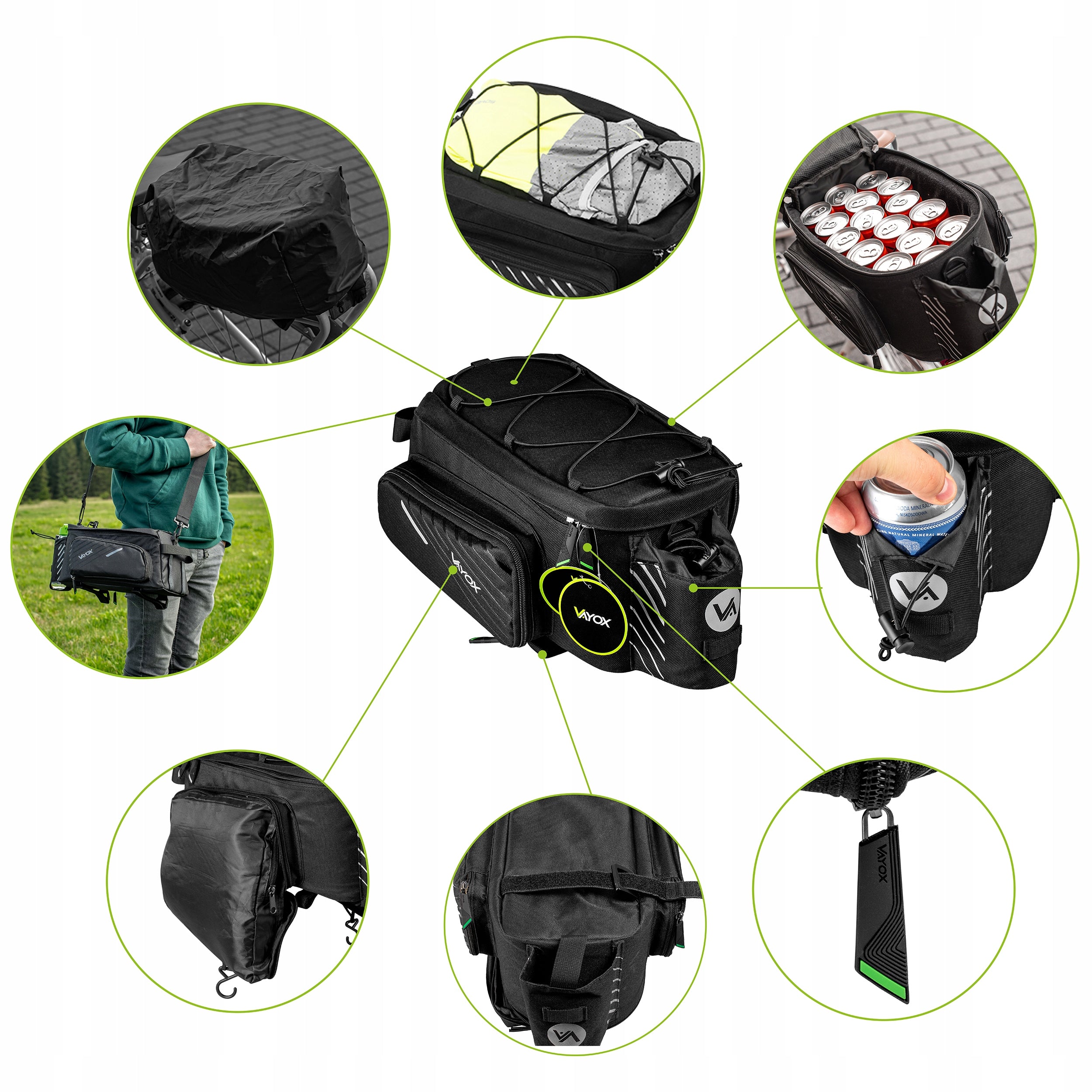 BICYCLE POUCH FOR TRUNK BAG LARGE VELCRO WATERPROOF VAYOX + COVER Kind rear