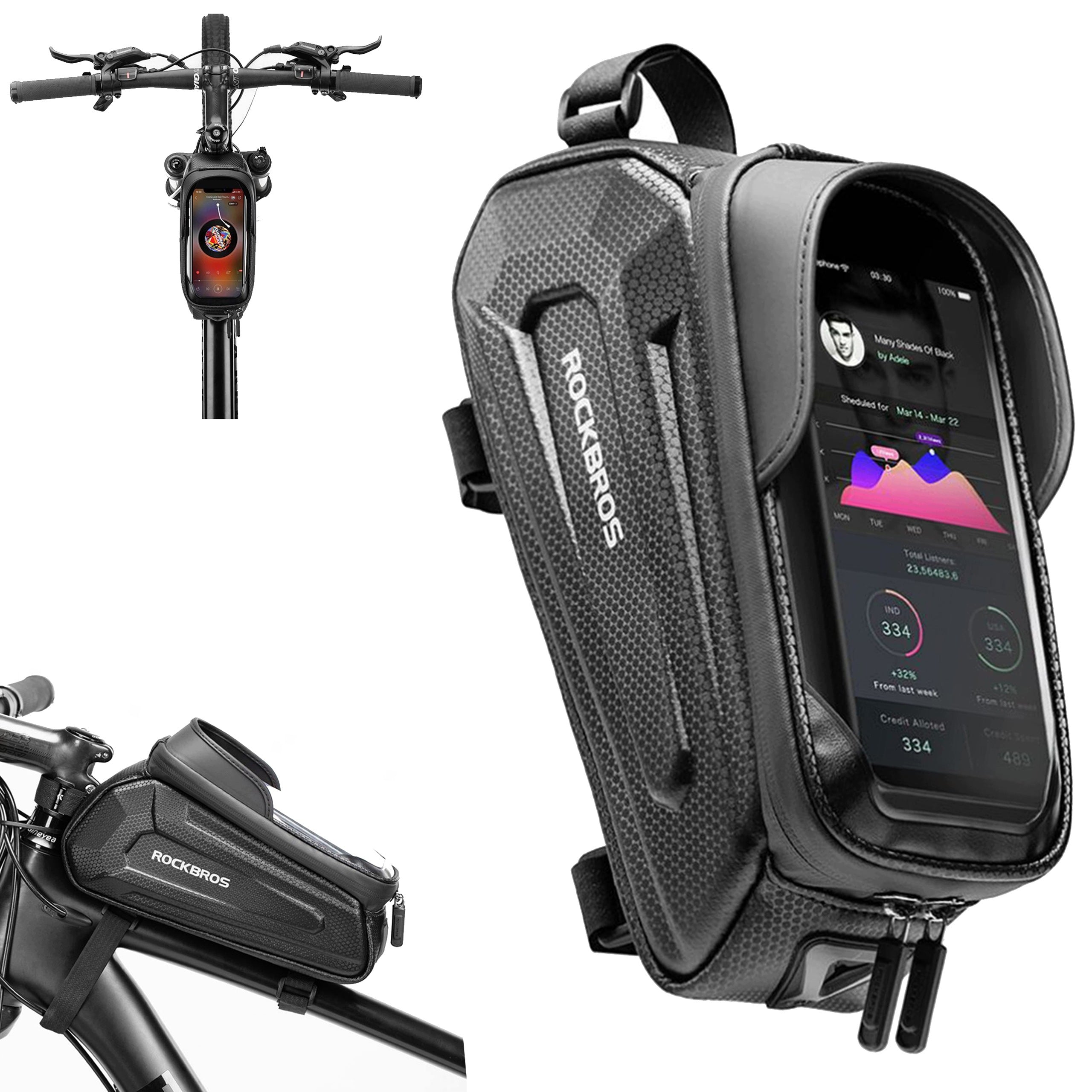 BICYCLE POUCH FRAME BAG ARMORED WATER RESISTANCE WITH PHONE COVER