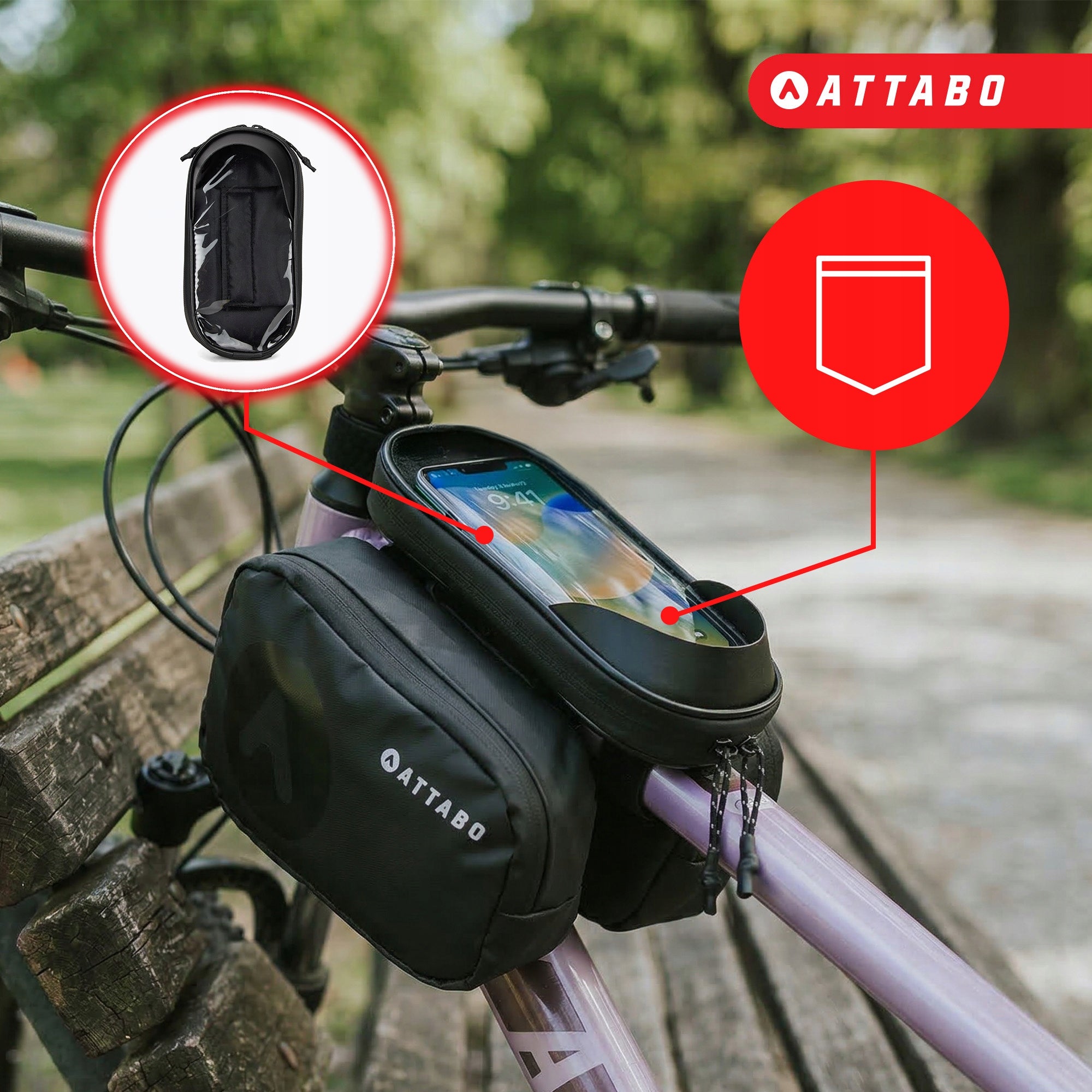 BICYCLE POUCH FRAME BAG ATTABO NAVIPACK WATERPROOF PHONE HOLDER Brand Attabo