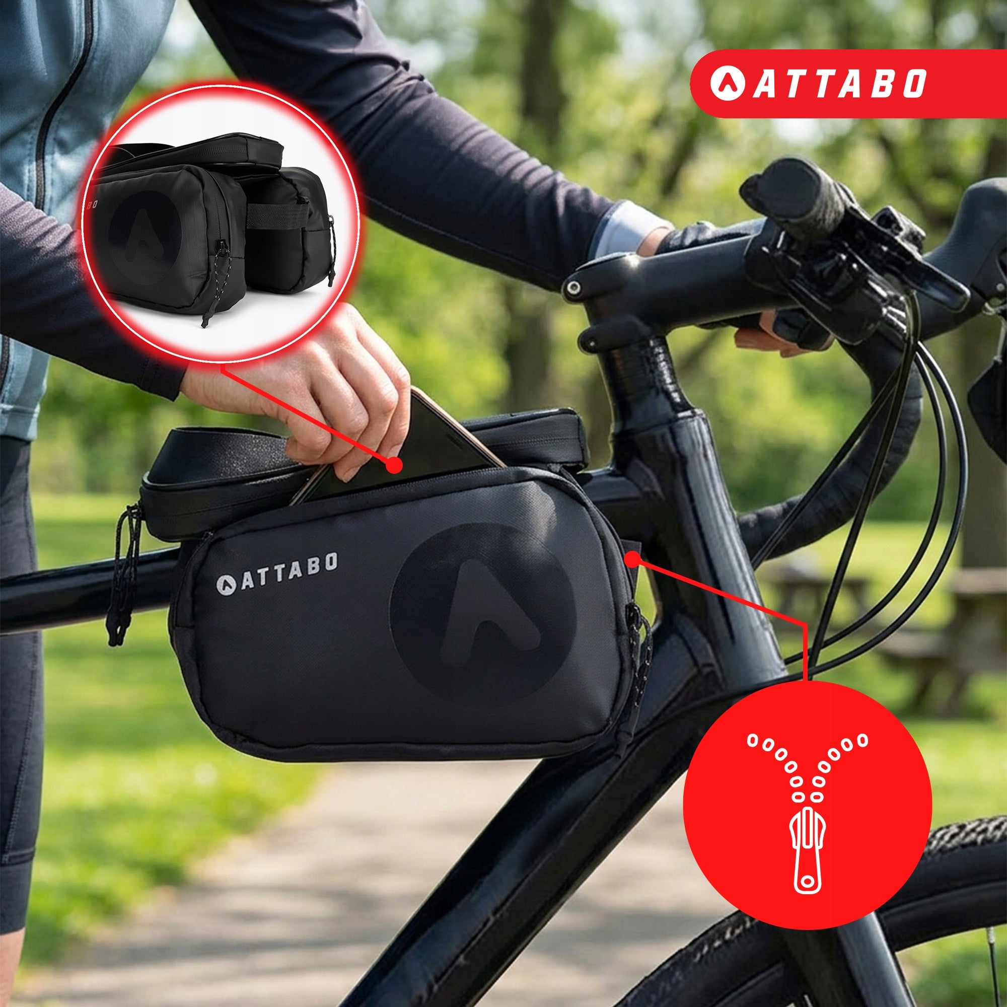 BICYCLE POUCH FRAME BAG ATTABO NAVIPACK WATERPROOF PHONE HOLDER Color black