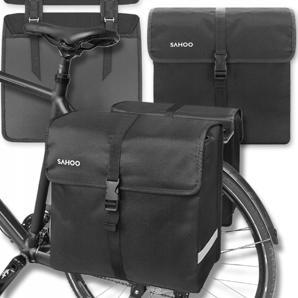 BICYCLE POUCH REAR RACK BAG 36L TWO CHAMBERS STIFFENED REFLECTIVE