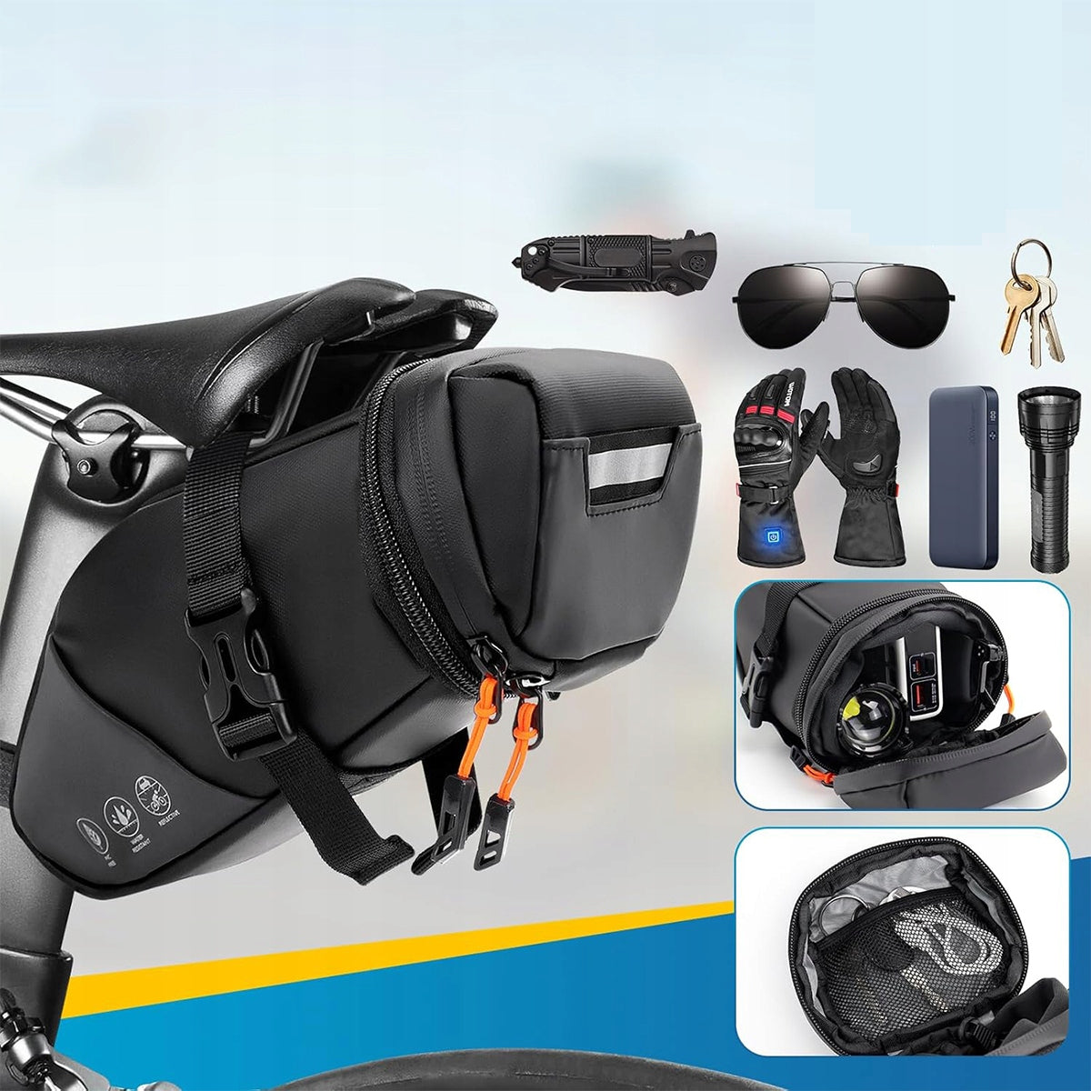 BICYCLE POUCH SEAT BAG WATERPROOF 1,5L - 2L FOR SEAT POST BLACK Dedicated for BMX bikes cargo bikes cross bikes dirt bikes e-bikes enduro bikes gravel bikes urban bikes MTB (mountain bikes) cyclocross bikes road bikes street bikes tandem bike track bikes trekking bikes triathlon bike tricycles folding bikes downhill bikes trail bikes kids bikes (10"-20") junior bikes (24"-27.5" wheels)