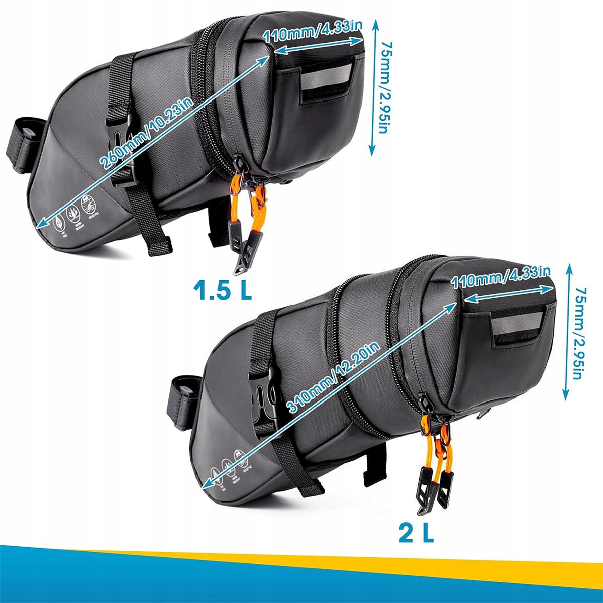 BICYCLE POUCH SEAT BAG WATERPROOF 1,5L - 2L FOR SEAT POST BLACK Dominant material ABS