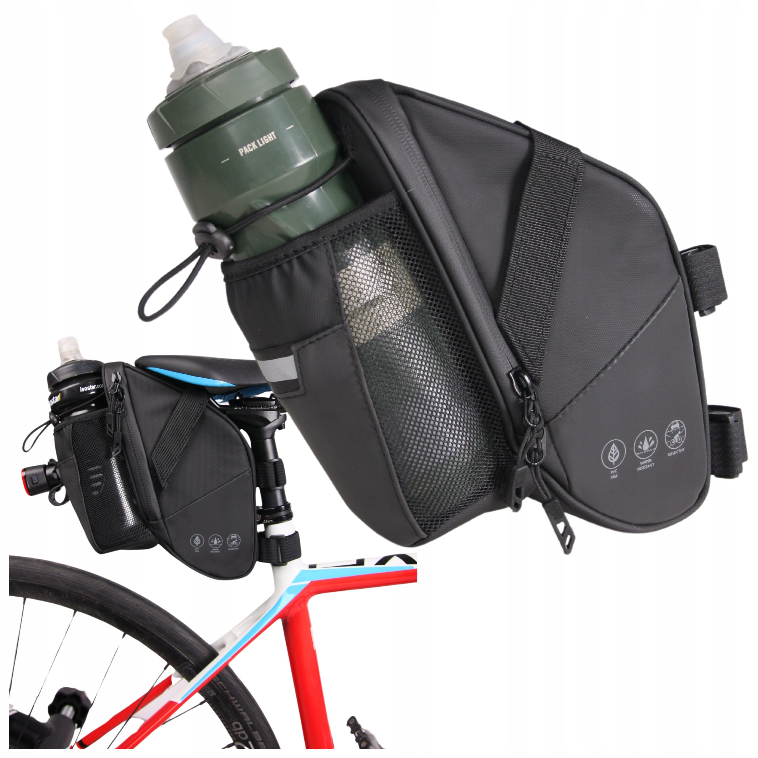 BICYCLE POUCH UNDER SADDLE WATER BOTTLE HOLDER BAG ROOMY WATERPROOF ZIPPER