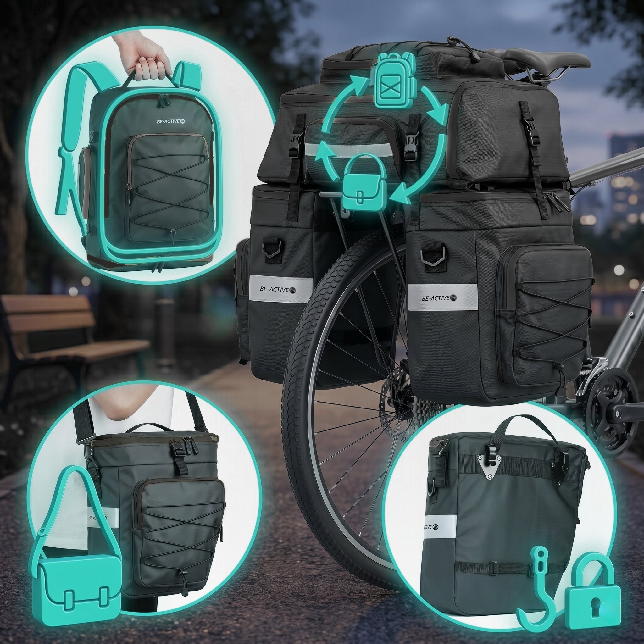 BICYCLE POUCH WATERPROOF 65L 3IN1 BAG BACKPACK FOR TRUNK BIKE LARGE Kind rear