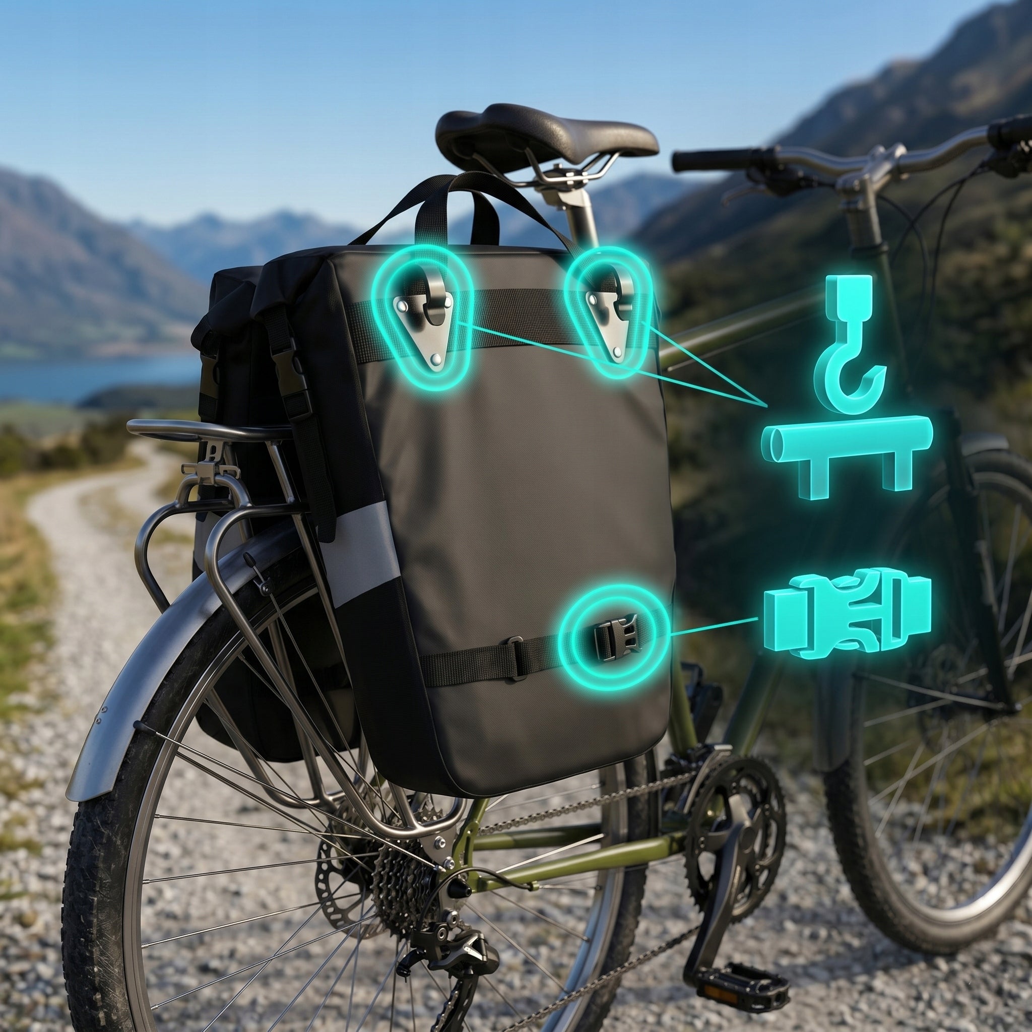 BICYCLE POUCH WATERPROOF 65L 3IN1 BAG BACKPACK FOR TRUNK BIKE LARGE Model TT1 torba turystyczna rowerowa czarna 65L bagażnik