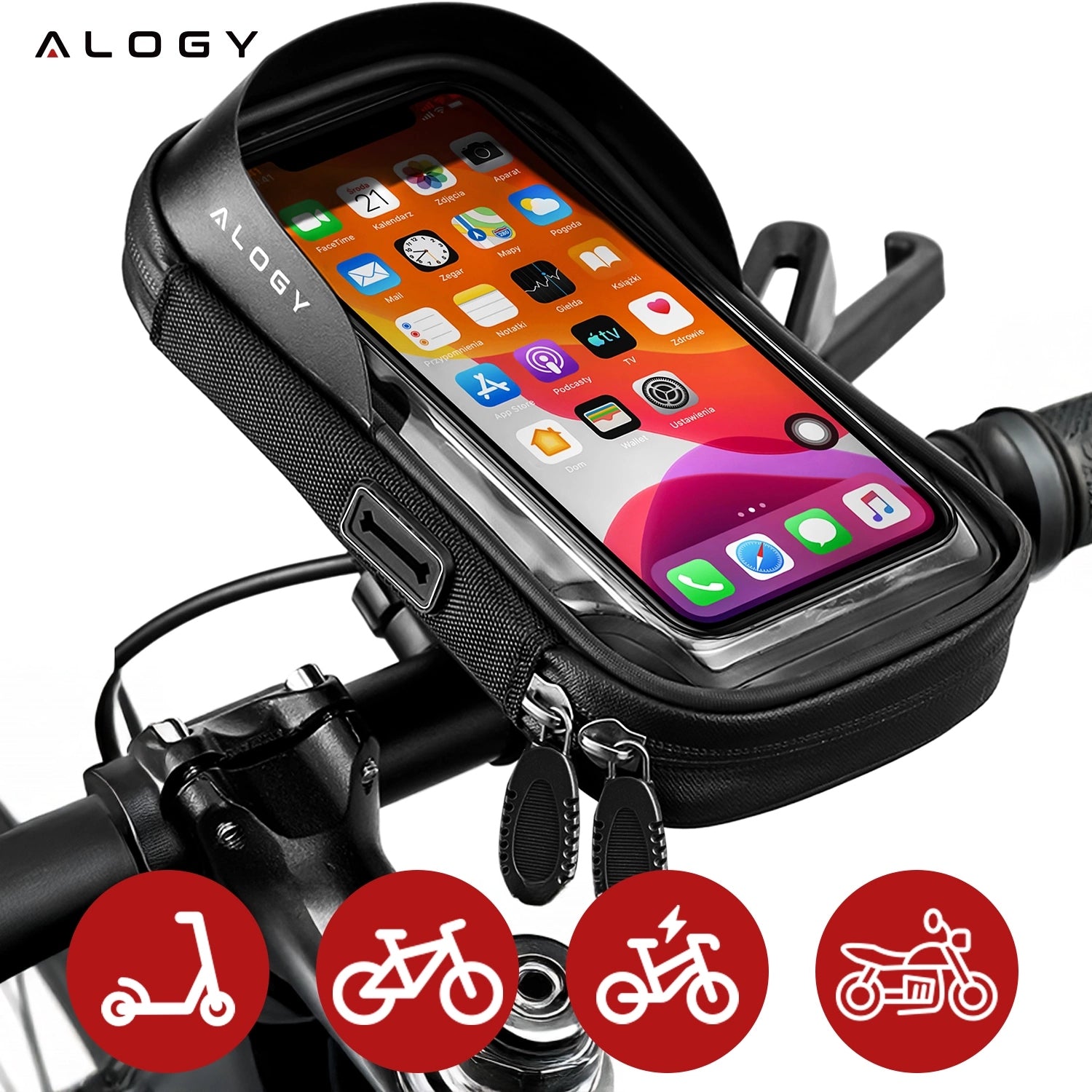 BICYCLE POUCH WATERPROOF PHONE CASE STURDY HANDLEBAR BAG Color black