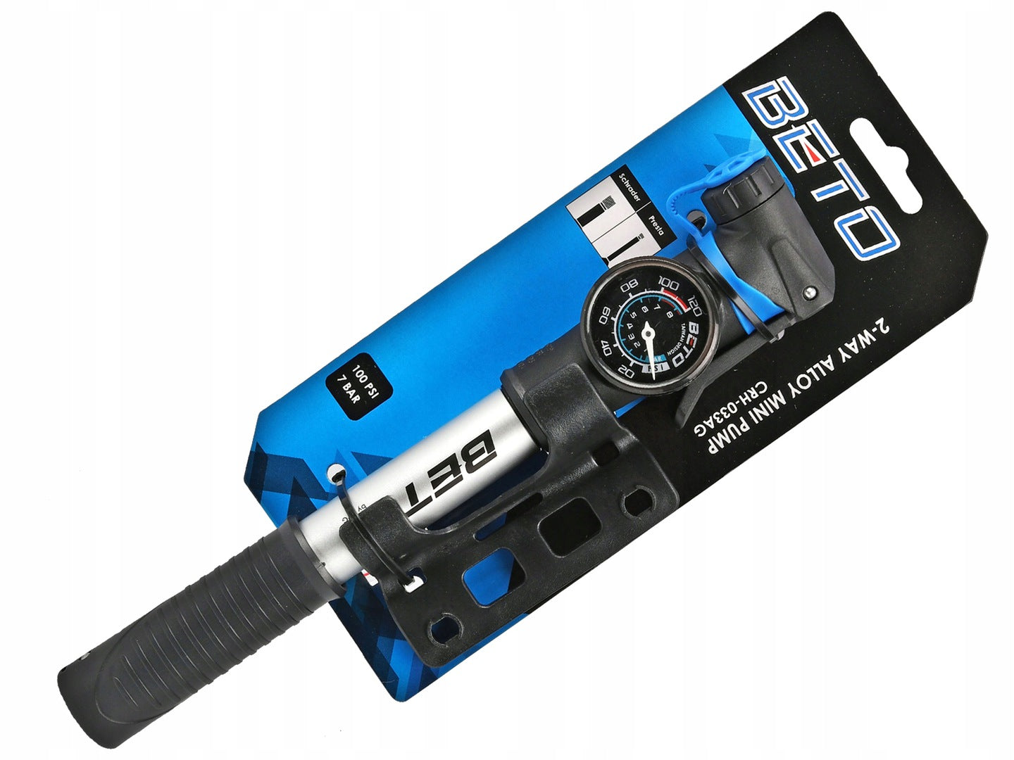 BICYCLE PUMP BETO CRH-033AG WITH PRESSURE GAUGE AV/FV Brand Beto