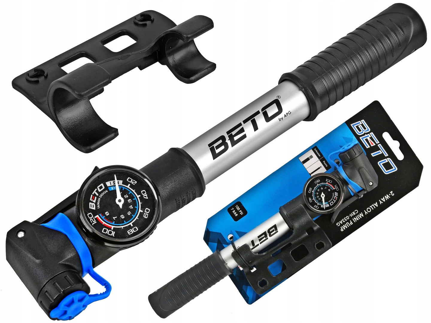BICYCLE PUMP BETO CRH-033AG WITH PRESSURE GAUGE AV/FV