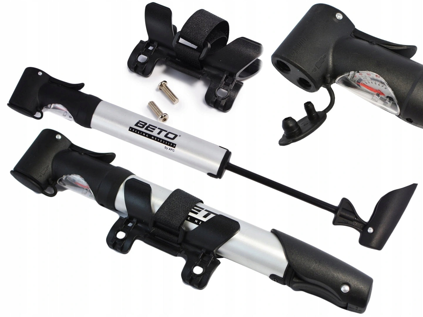 BICYCLE PUMP BETO with pressure gauge ALU DOUBLE PRO Color gray