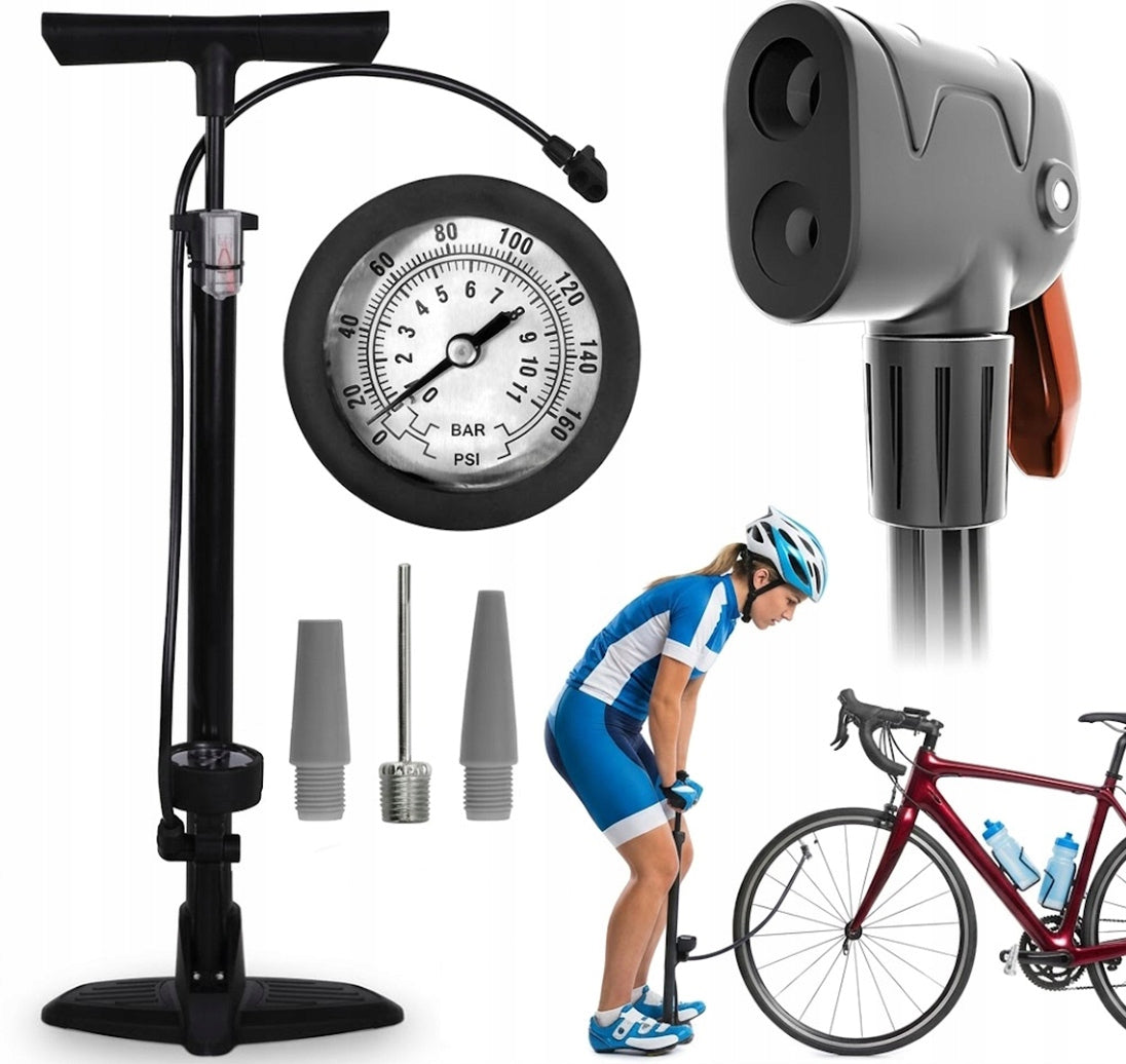 BICYCLE PUMP WITH MANUAL PRESSURE GAUGE FOR BICYCLE CAR BALLS FLOOR