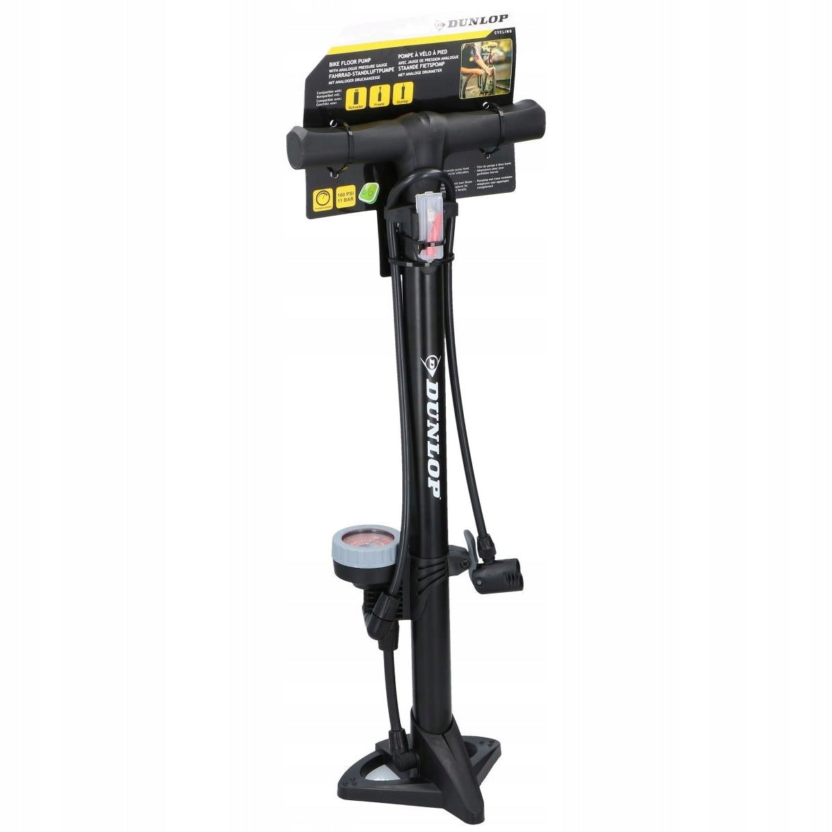 BICYCLE PUMP WITH PRESSURE GAUGE 16BAR CAR FLOOR WORKSHOP DUNLOP Brand Dunlop