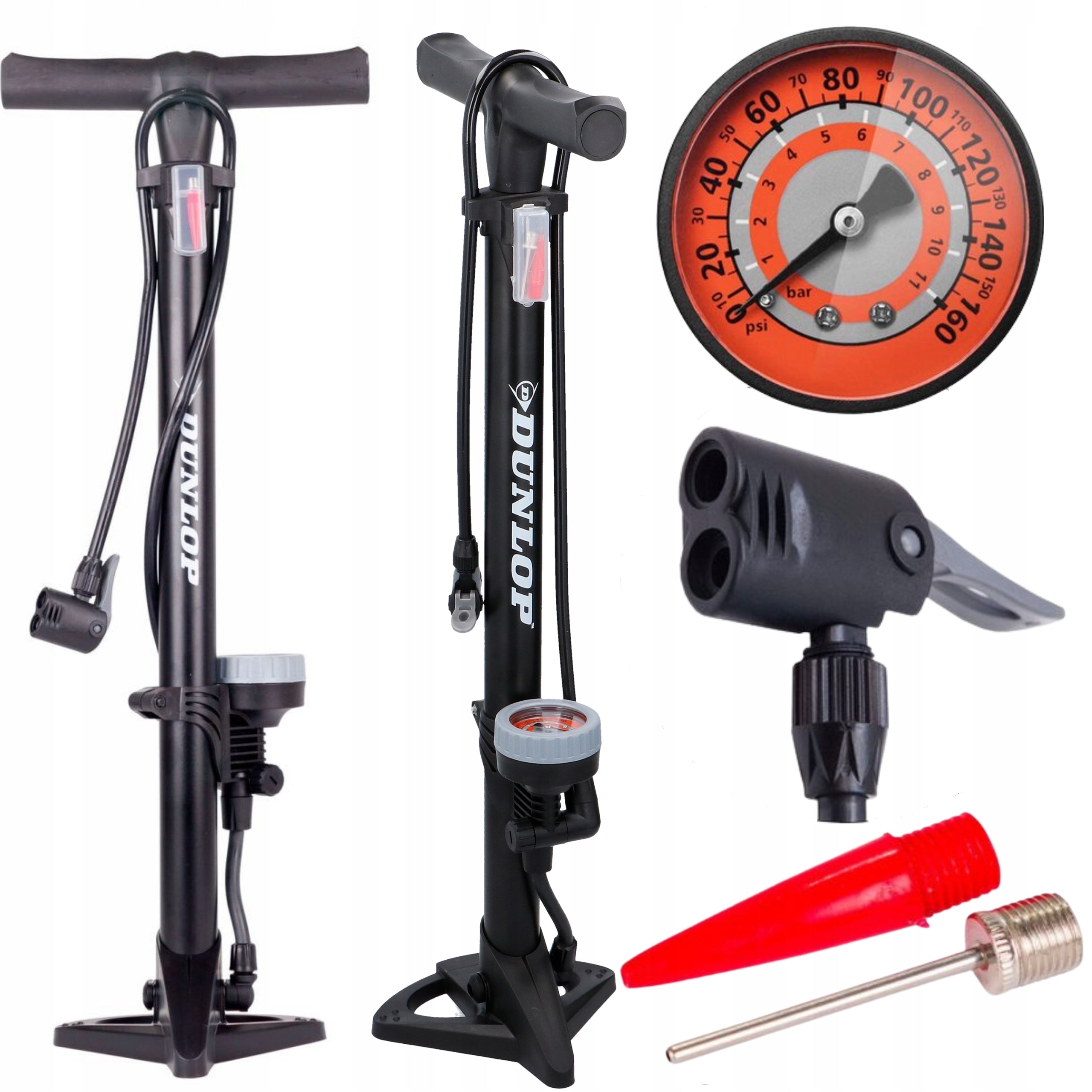 BICYCLE PUMP with PRESSURE GAUGE for Car Floor Bike DUNLOP