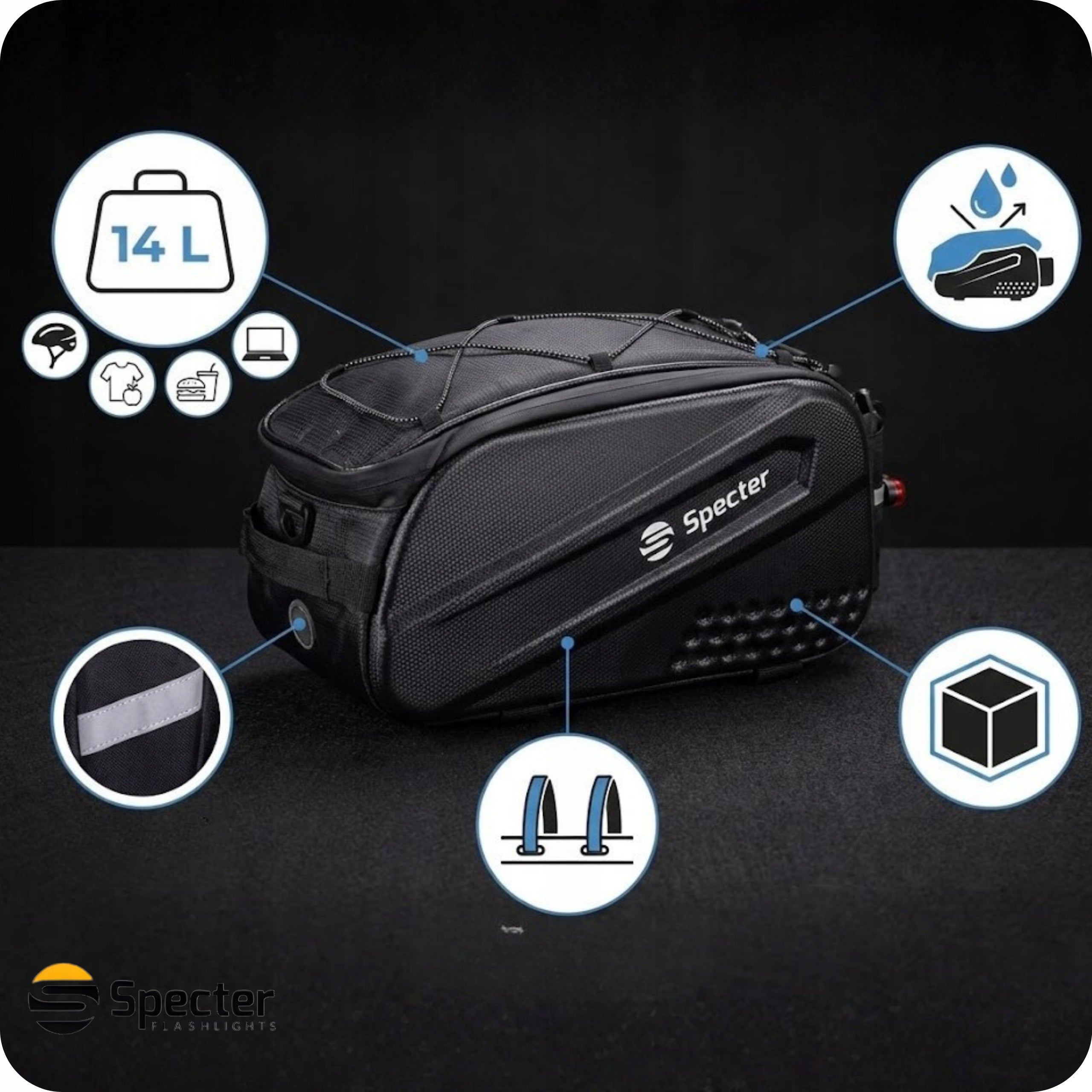 BICYCLE RACK BAG LARGE 14L Bicycle Pouch for Bike SPECTER Packaging status original