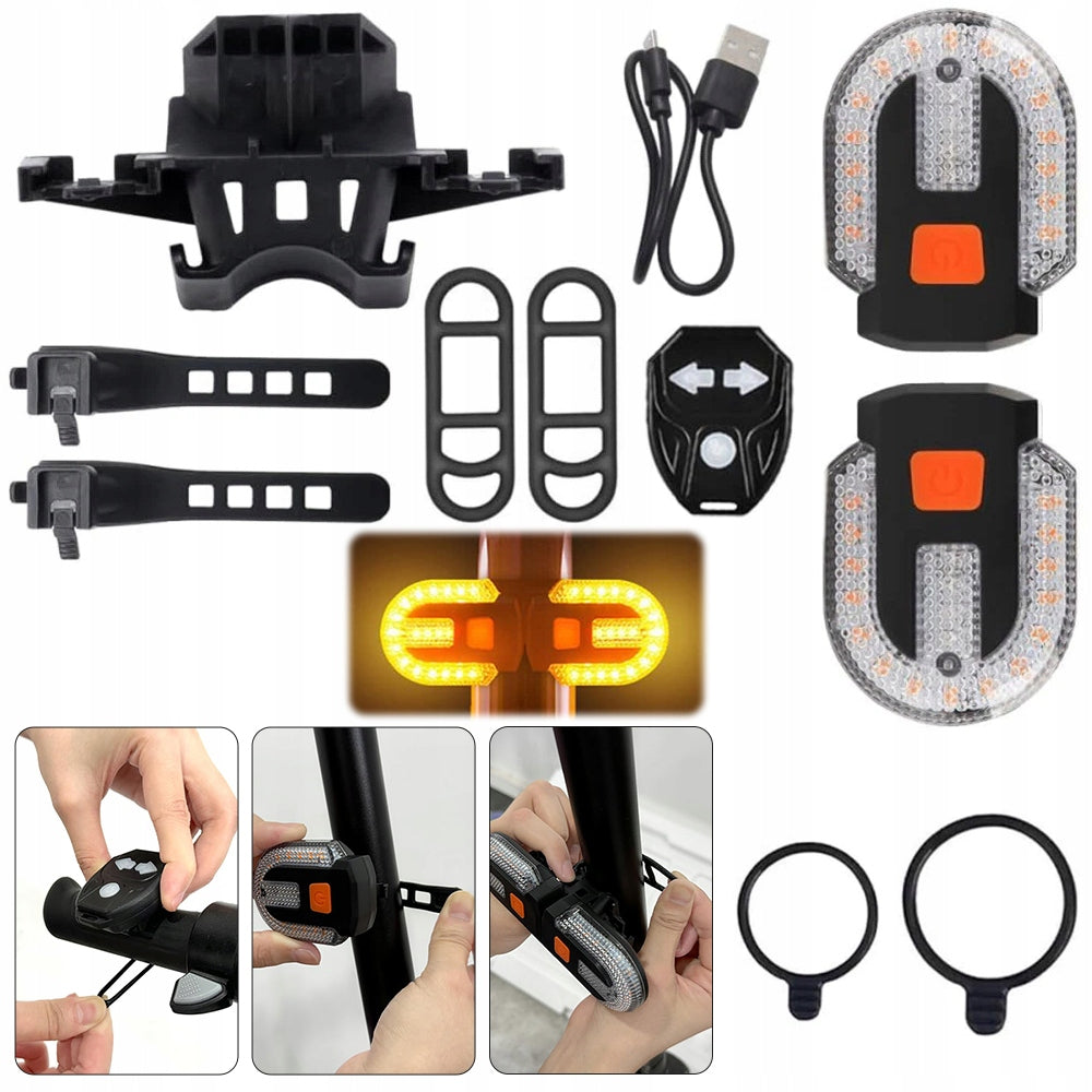 BICYCLE REAR LED LAMP WITH TURN SIGNALS CONTROLLED WITH REMOTE CONTROL SET POWER