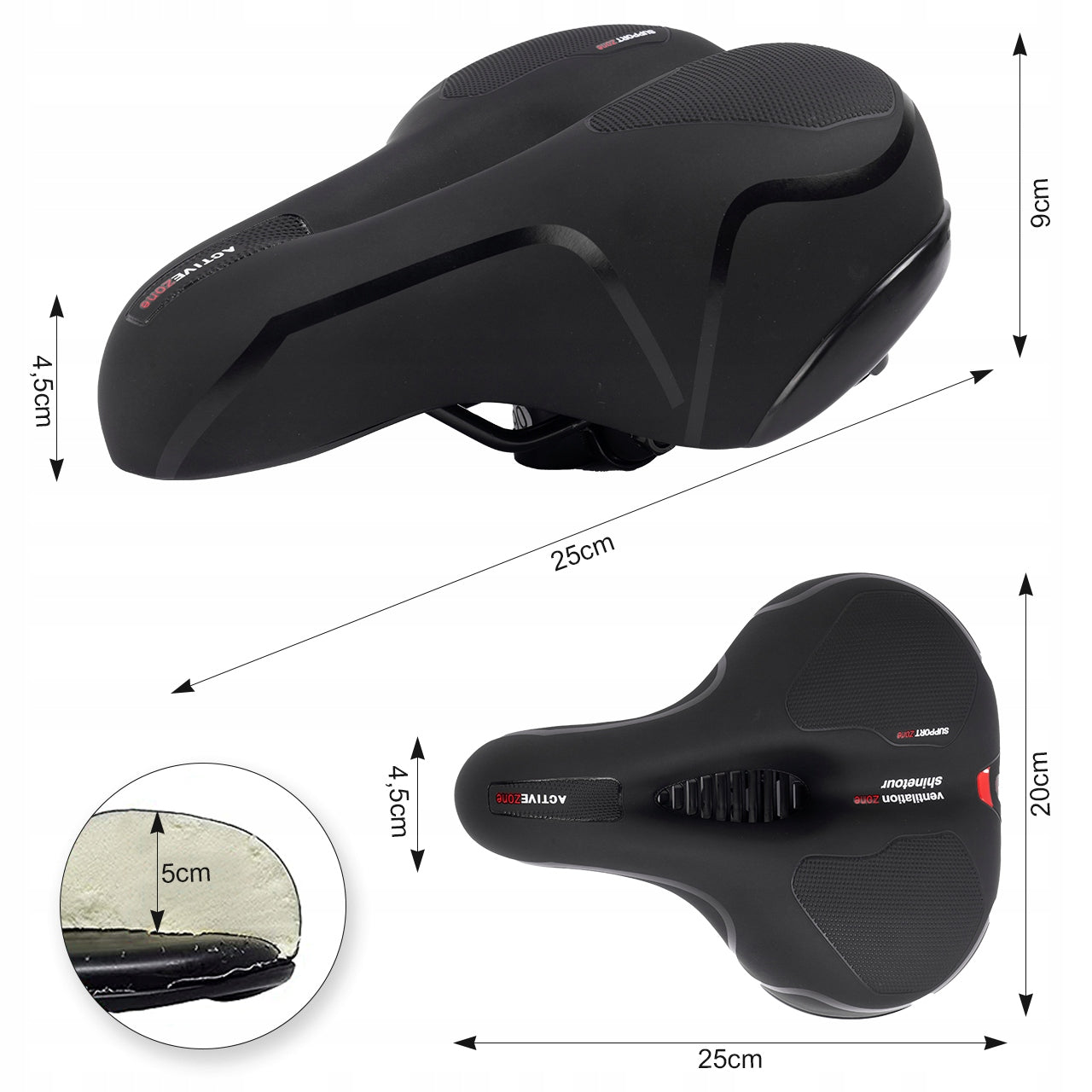 BICYCLE SADDLE FOAM WATERPROOF COMFORTABLE SADDLE SOFT REFLECTIVE 650G Color black