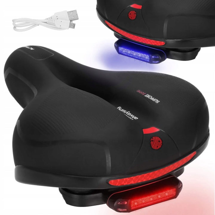 BICYCLE SADDLE SOFT ANTI-SHOCK VENTILATION USB LED LIGHT