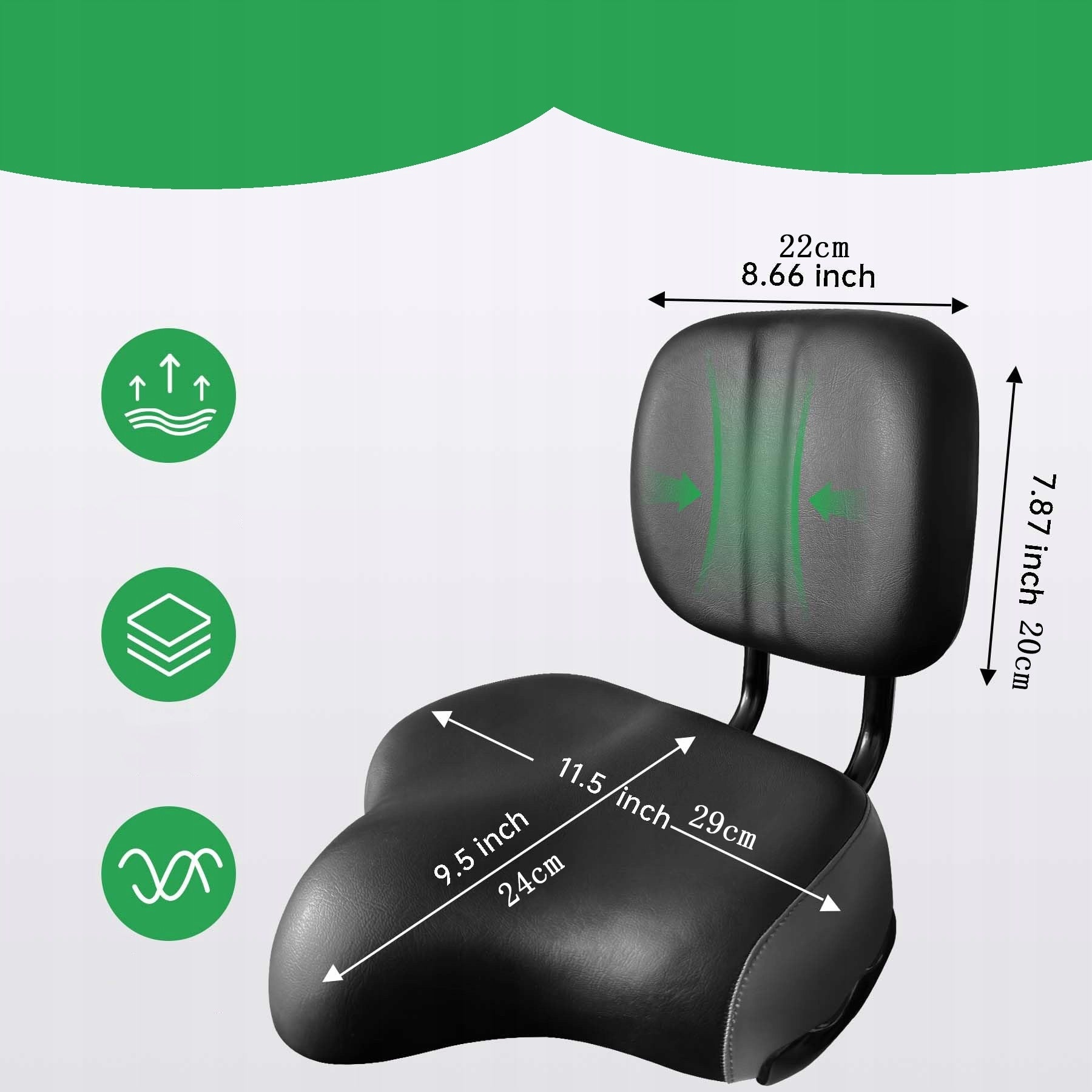 BICYCLE SADDLE WITH BACKREST, EXTRA LARGE BICYCLE SADDLE WITH BACKREST Width 24 mm