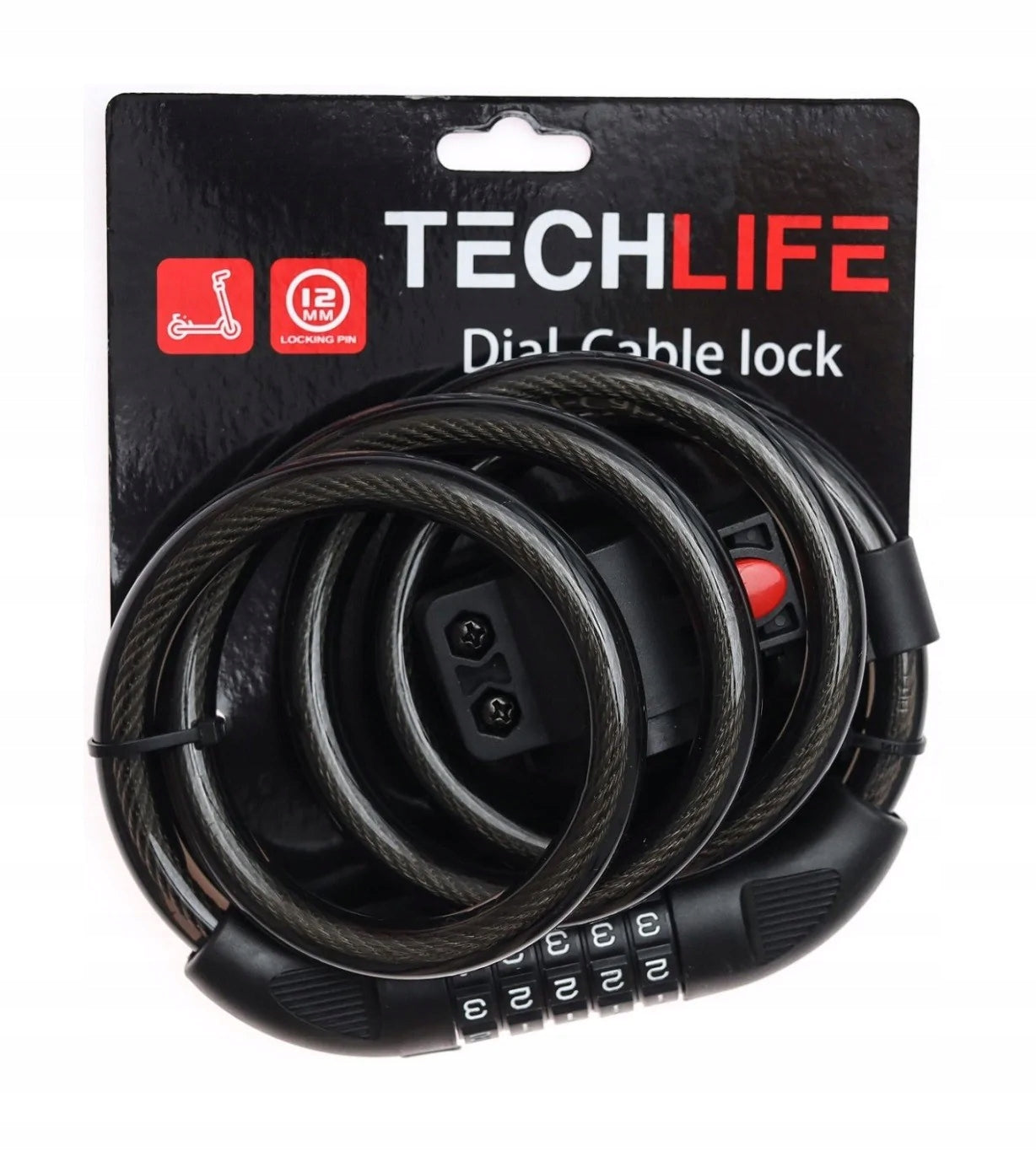 BICYCLE SCOOTER CLASP TECHLIFE CABLE LOCK WITH PRO CODE
