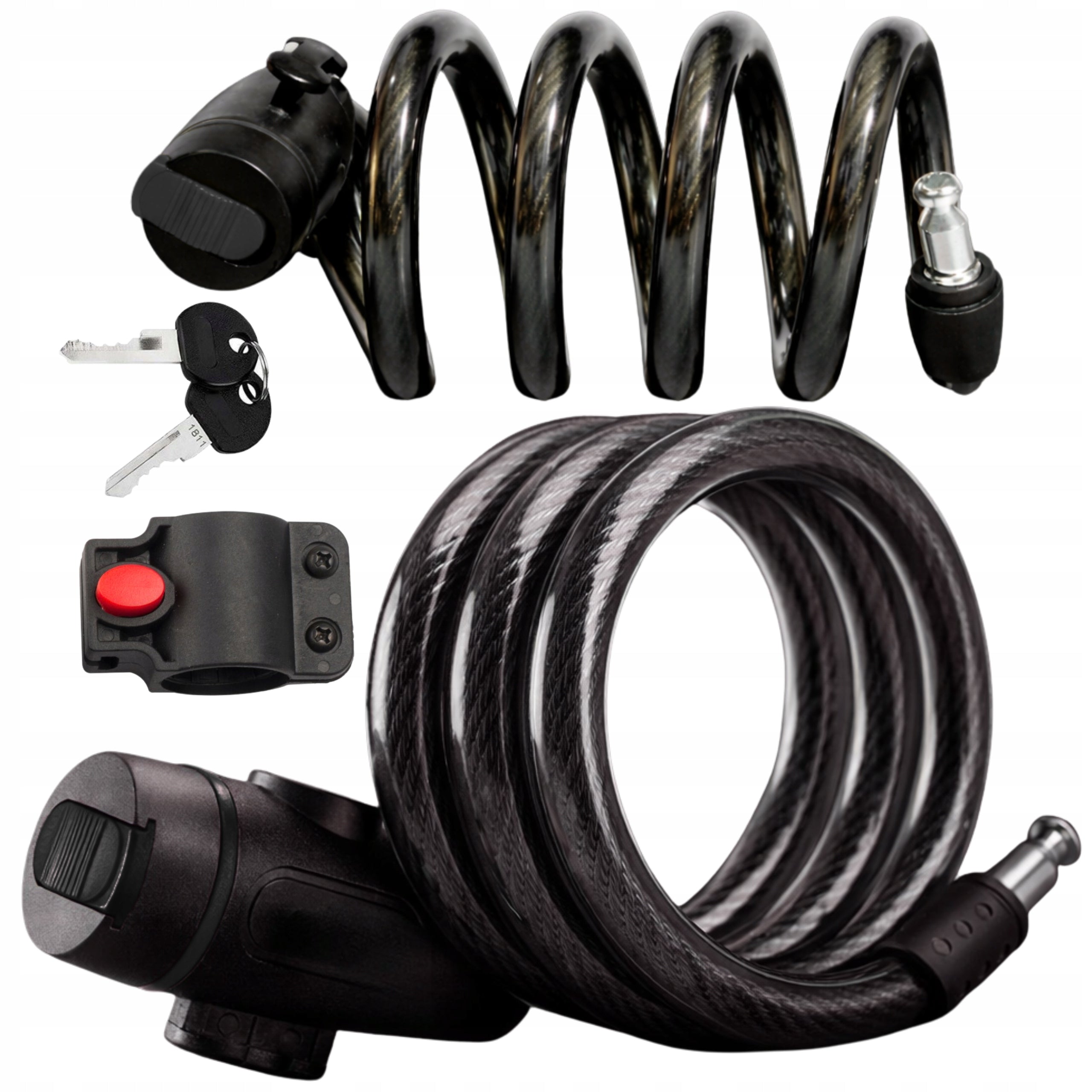 BICYCLE SECURITY CABLE CLASP FOR BICYCLE WITH KEY BLACK + HOLDER