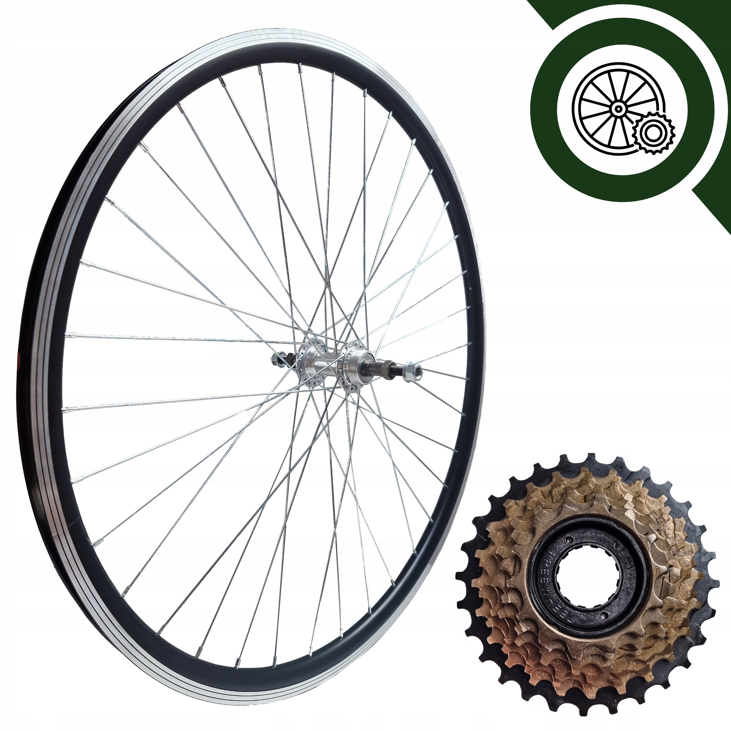 BICYCLE WHEEL REAR 28/29 INCHES + FREEWHEEL 7-ROW BLACK V-BRAKE ALU Manufacturer code 5908004773089 koło rowerowe tylne tył alu