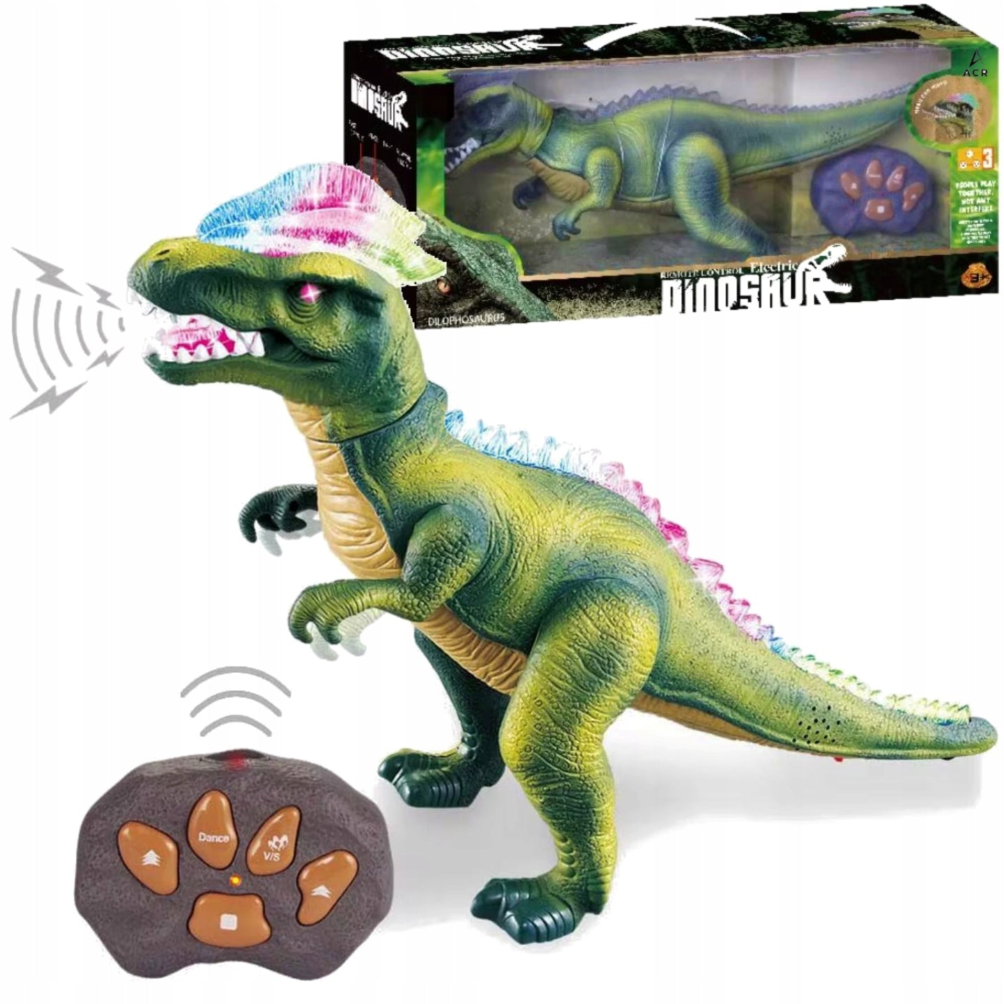 BIG DINOSAUR CONTROLLED BY REMOTE CONTROL FIGHTING T-REX WALKS ROARING GLOWS DANCES