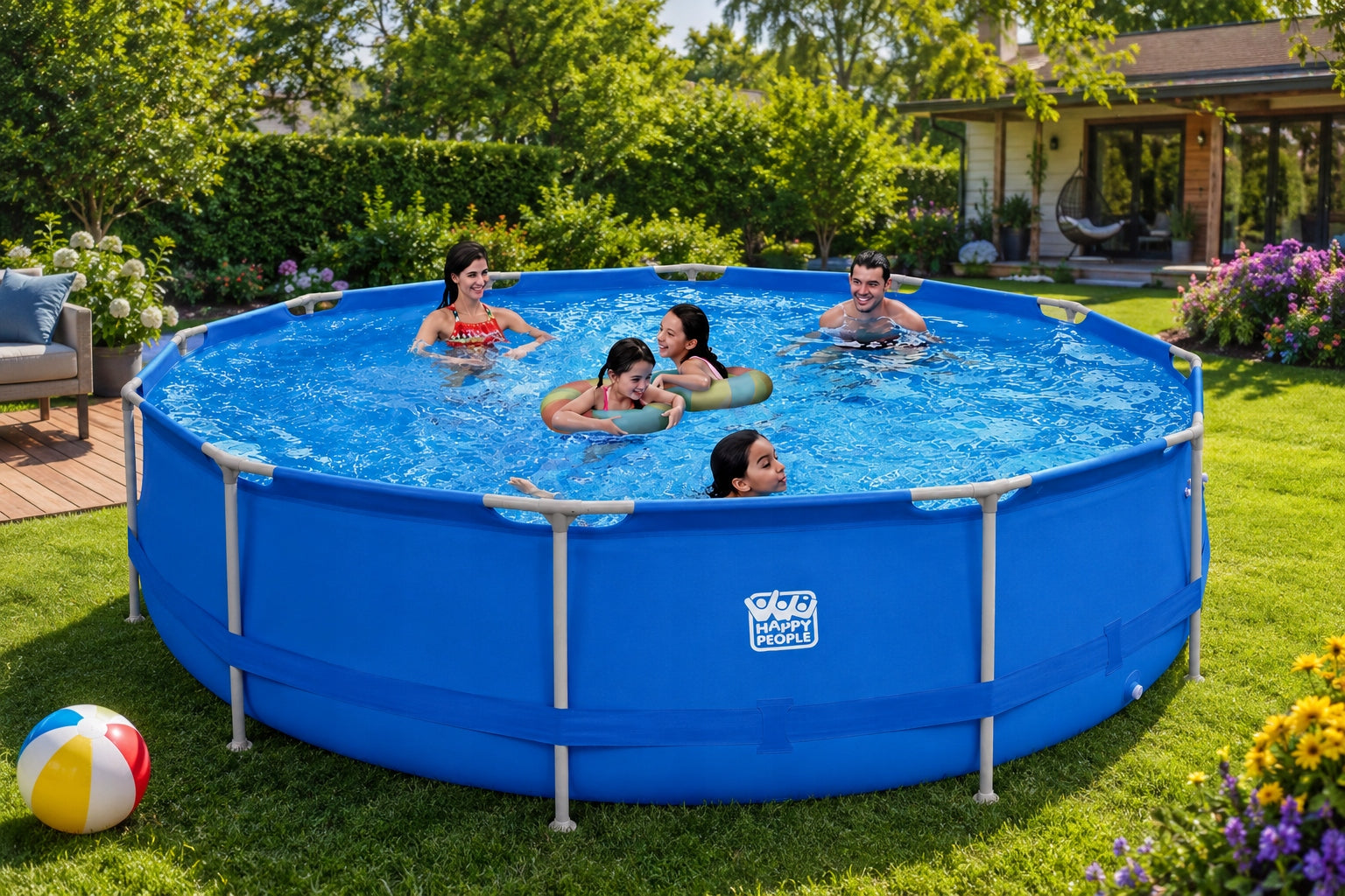 BIG SWIMMING POOL Happy People GARDEN Framed 450x122cm LADDER PUMP MAT Brand Happy People