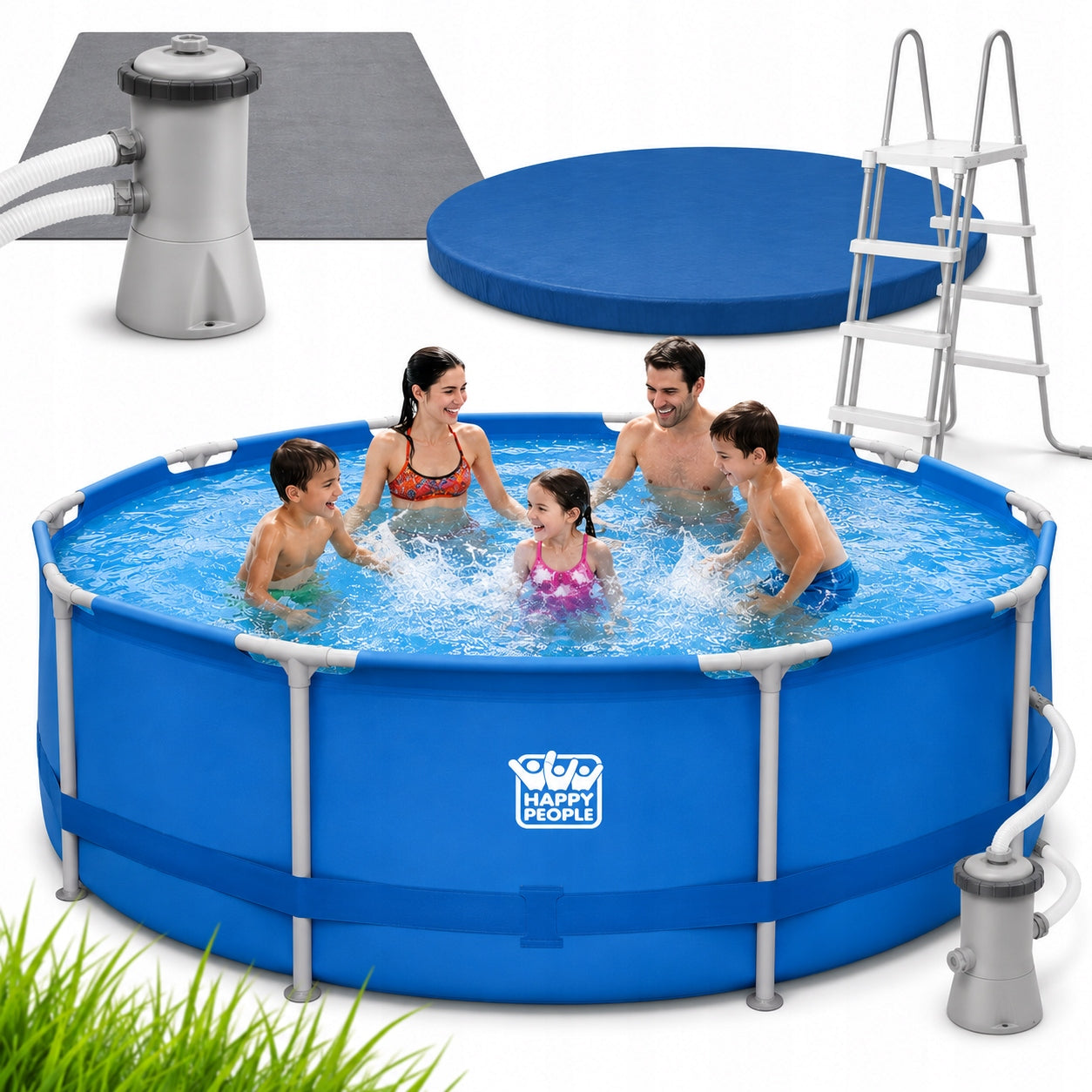 BIG SWIMMING POOL Happy People GARDEN Framed 450x122cm LADDER PUMP MAT