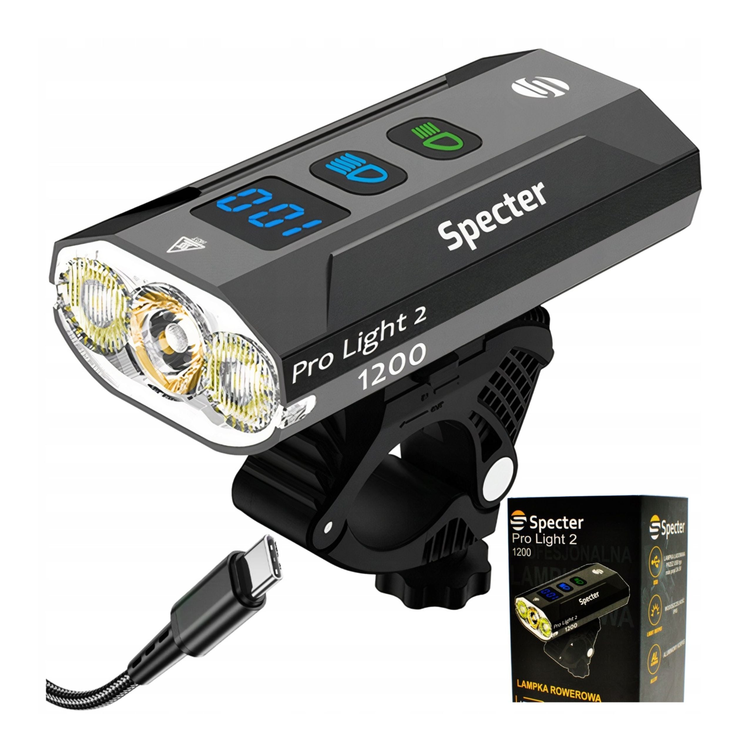 BIKE LIGHT PRO LIGHT 2 USB 1200LM POWERBANK IPX65 13 LED MODES