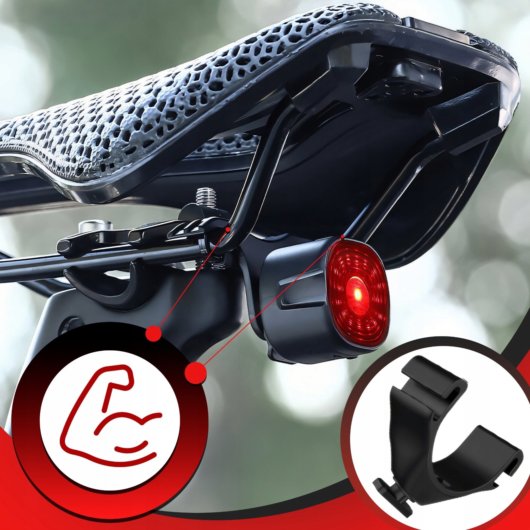 BIKE LIGHT REAR RED 250mAh USB-C WATERPROOF LIGHTING STRONG Kind rear-facing