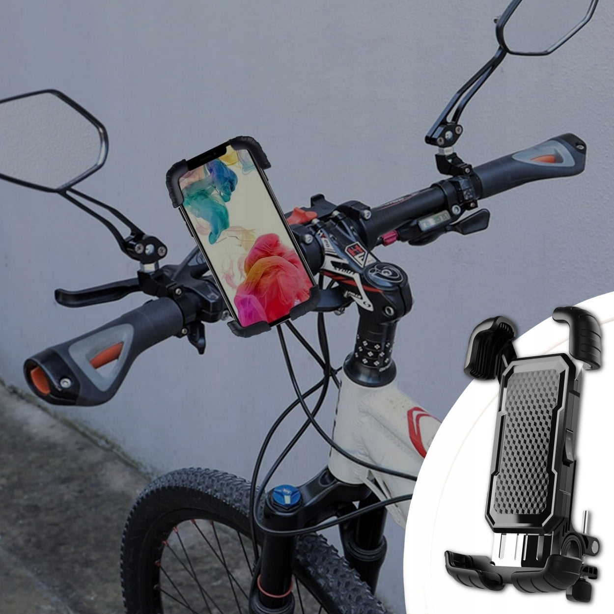 BIKE PHONE HOLDER FOR MOTORCYCLE BIKE HANDLEBAR REINFORCED EAN (GTIN) 5906186306224