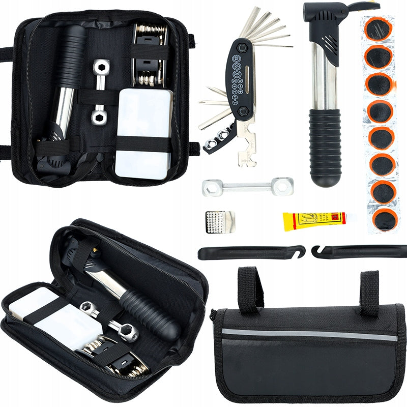 BIKE REPAIR KIT PUMP PATCH SPOONS KEYS GIFT COVER