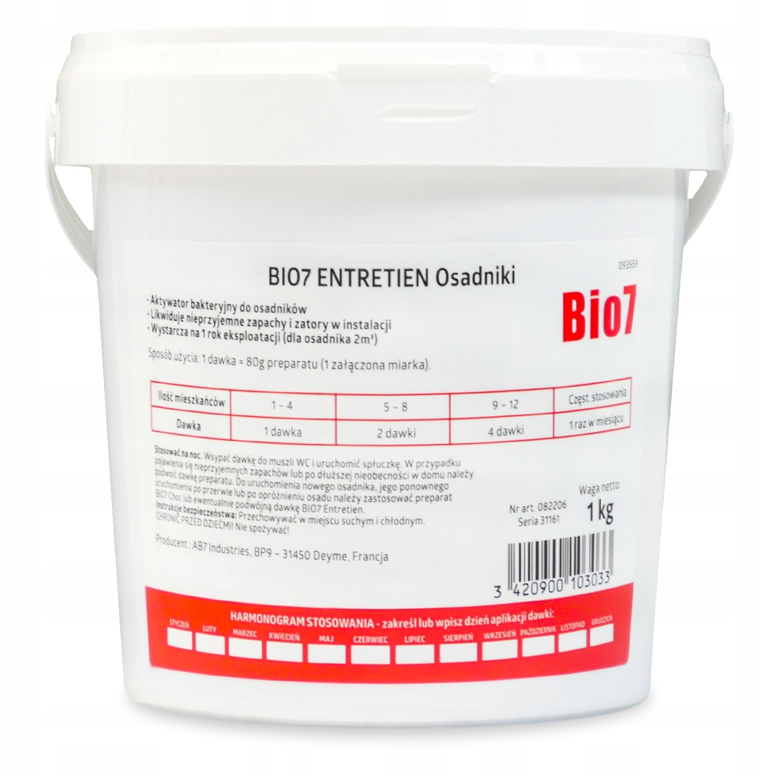 BIO 7 SETTLERS for SEPTIC TANK ECOGENE Bio7 Entretien 1kg Bacteria for Treatment Plant Manufacturer code BIO7-31659