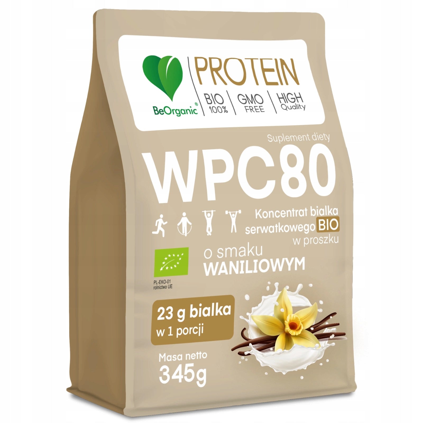 BIO Whey Protein WPC 80 Vanilla WITHOUT SUGAR 345g BeOrganic