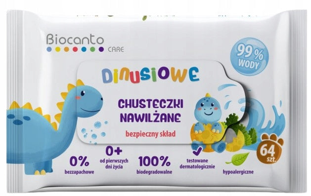 BIOCANTO Care Dinosaur Wet Wipes for Children 64 pieces