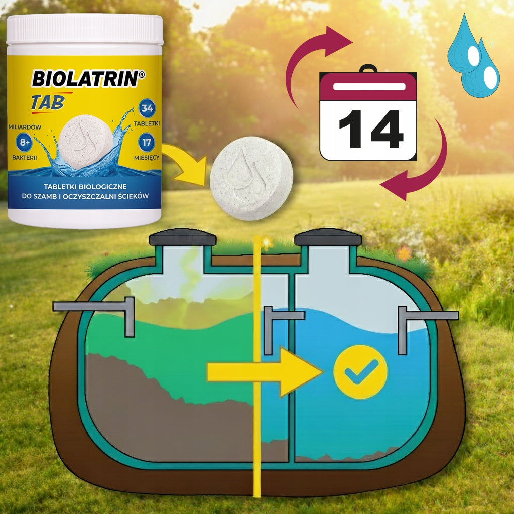 BIOLATRIN TAB 34: bacteria- 17 month tablets for septic tank and fats Packaging status original