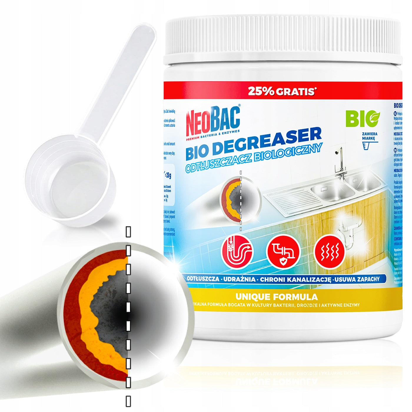 BIOLOGICAL degreaser for PIPES NeoBac SEPTIC TANK REMOVES FAT CONGESTION 750g