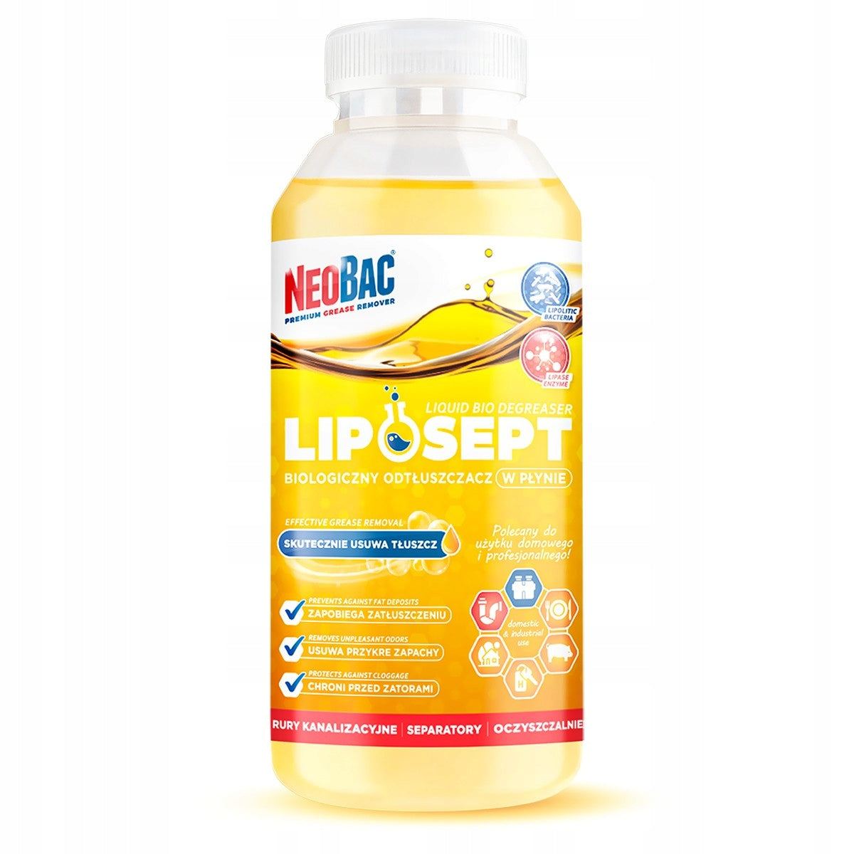BIOLOGICAL degreaser liquid LIPAZA NeoBac LIPOSEPT removes FAT 0,5L Packaging status original