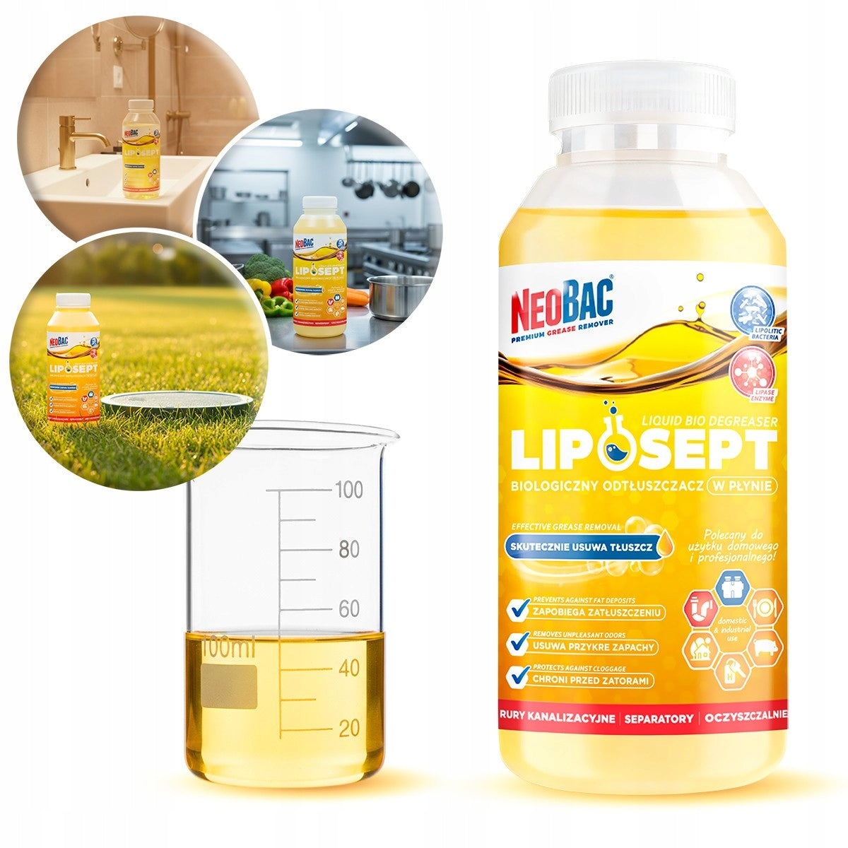 BIOLOGICAL degreaser liquid LIPAZA NeoBac LIPOSEPT removes FAT 0,5L