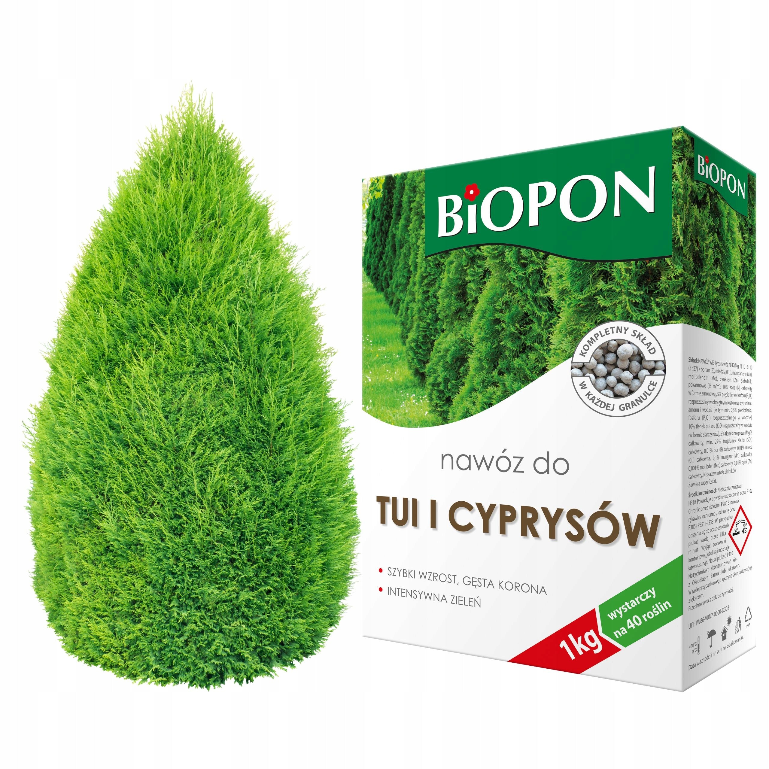 BIOPON FERTILIZER FOR THUJAS AND CYPRESSES GRANULES 1KG RAPID GROWTH DENSE CROWN Packaging status original
