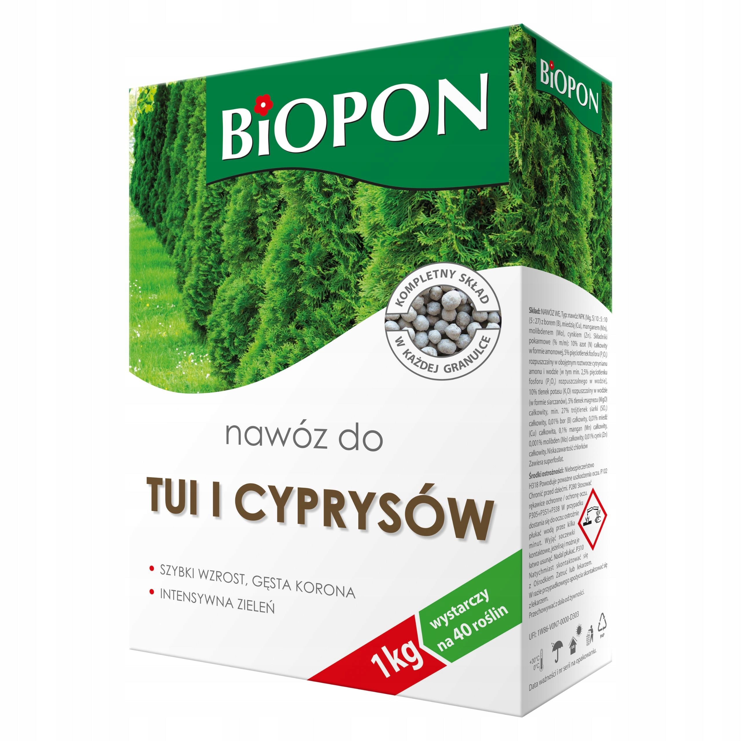 BIOPON FERTILIZER FOR THUJAS AND CYPRESSES GRANULES 1KG RAPID GROWTH DENSE CROWN