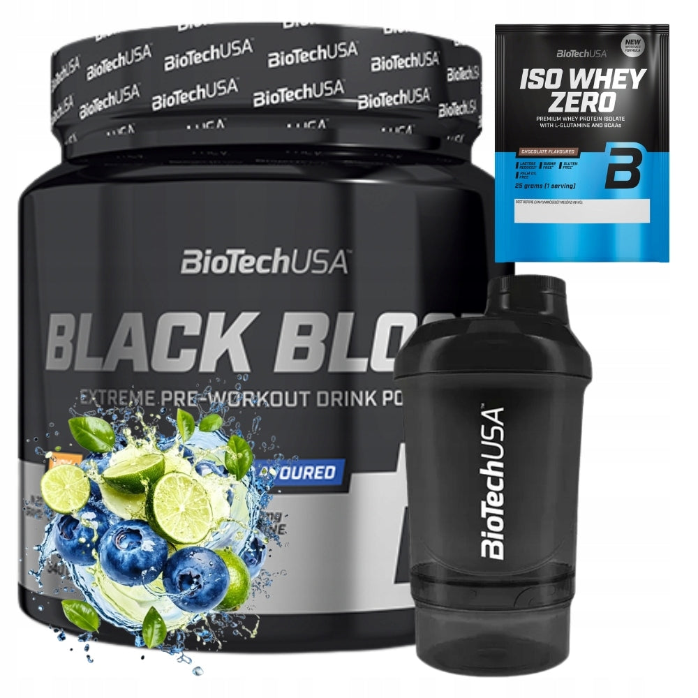 BIOTECH BLACK BLOOD NOX 330g POWER ENERGY + SHAKER + ISO WHEY ZERO 25 g