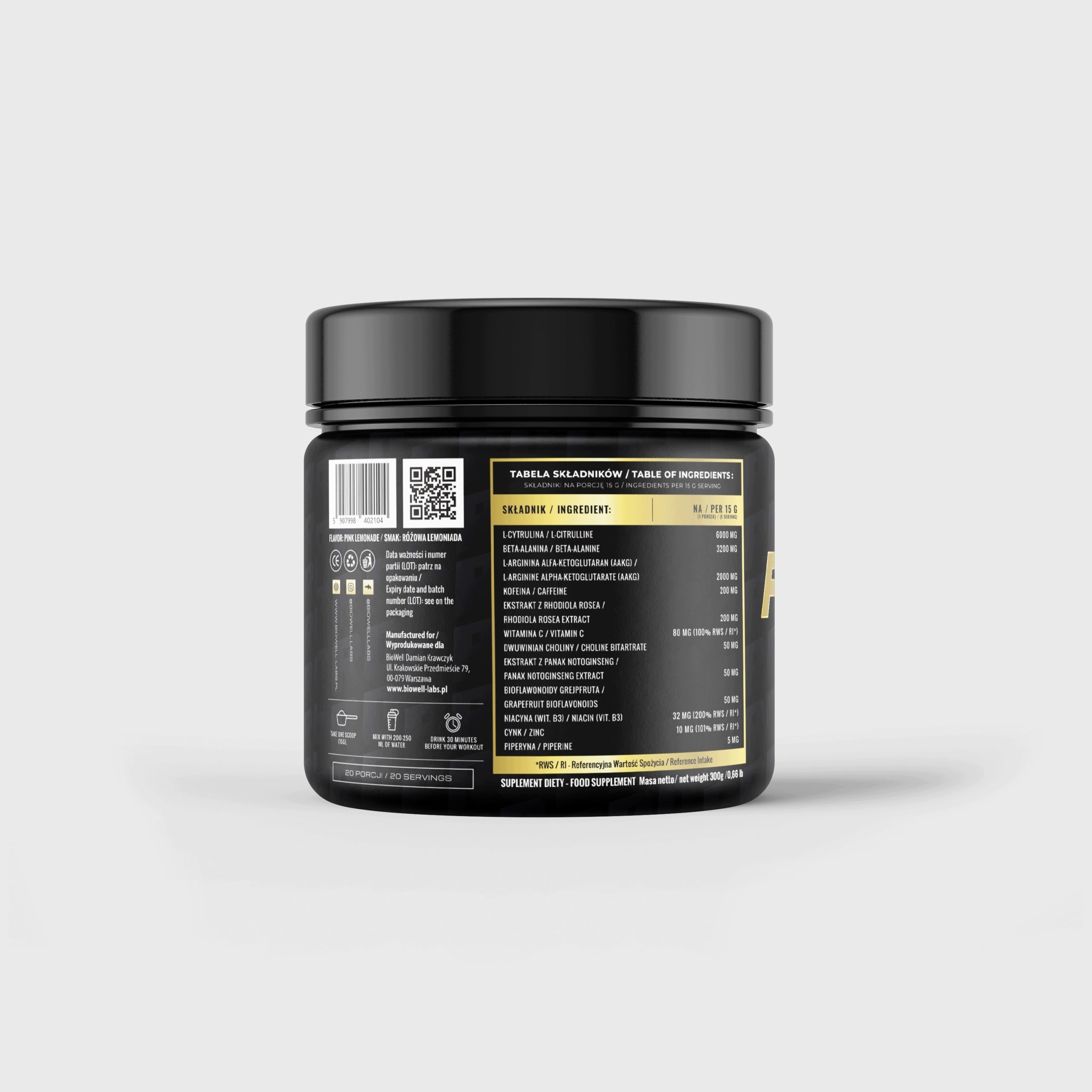 BIOWELL PROPRE PinkLemon300g Pre-workout citrulline betaalanine caffeine Packaging status original