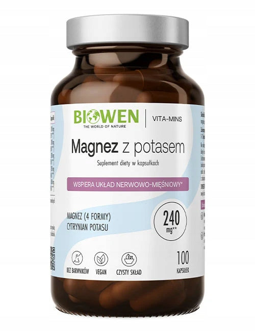 BIOWEN Magnesium with potassium 4 forms of magnesium MUSCLES CONTRACTIONS HEART NERVES 100caps