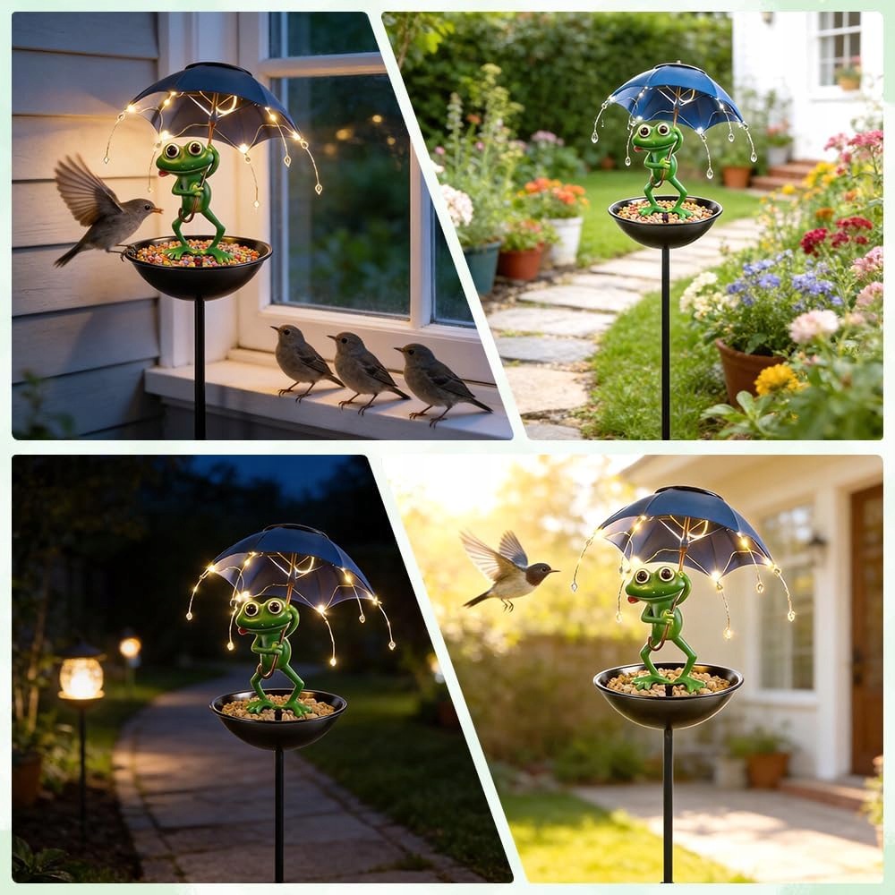 BIRD DRINKER FROG SOLAR UMBRELLA LED GARDEN LAMP TERRACE Packaging status original